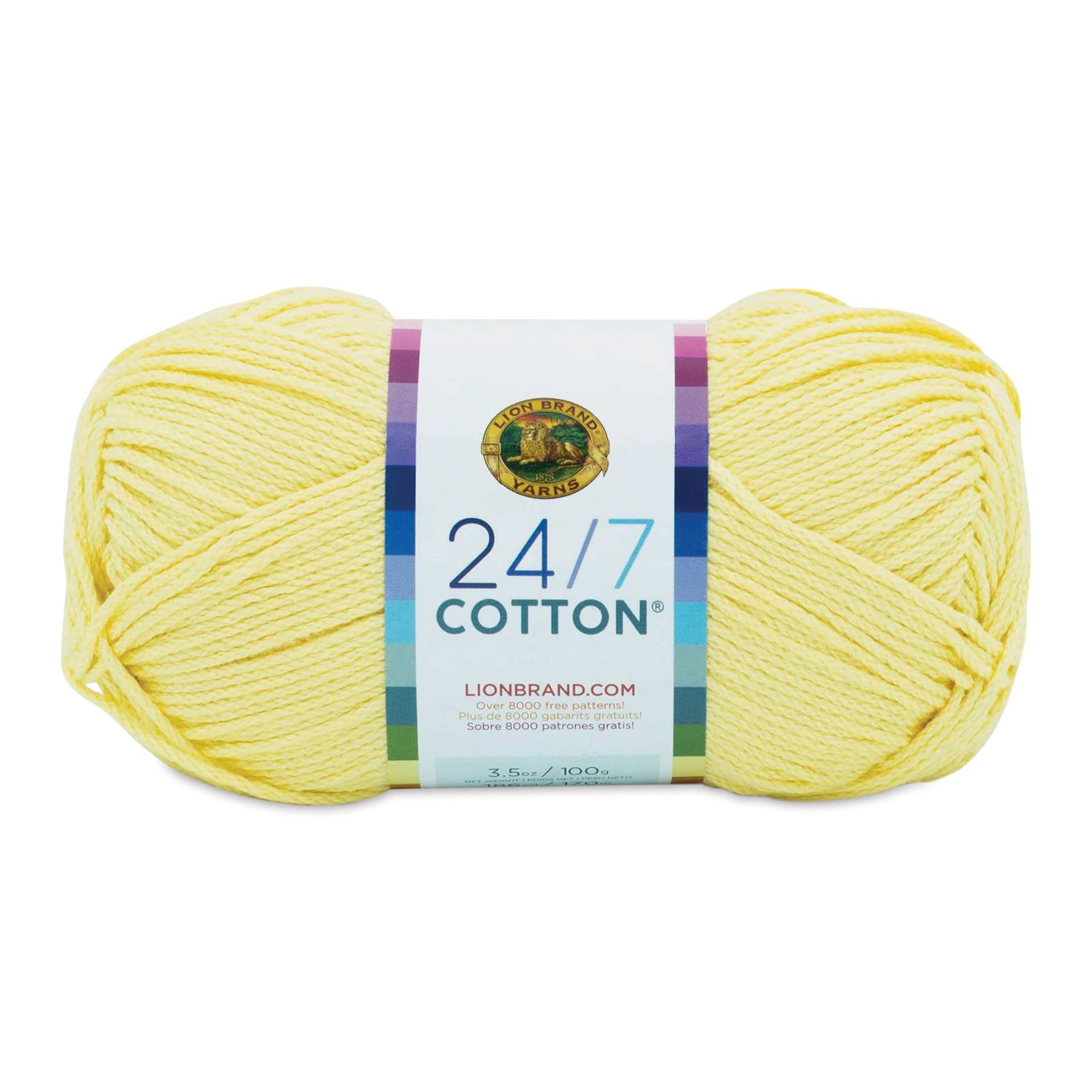 Lion Brand 24/7 Cotton Yarn - Lemon, 186 yards