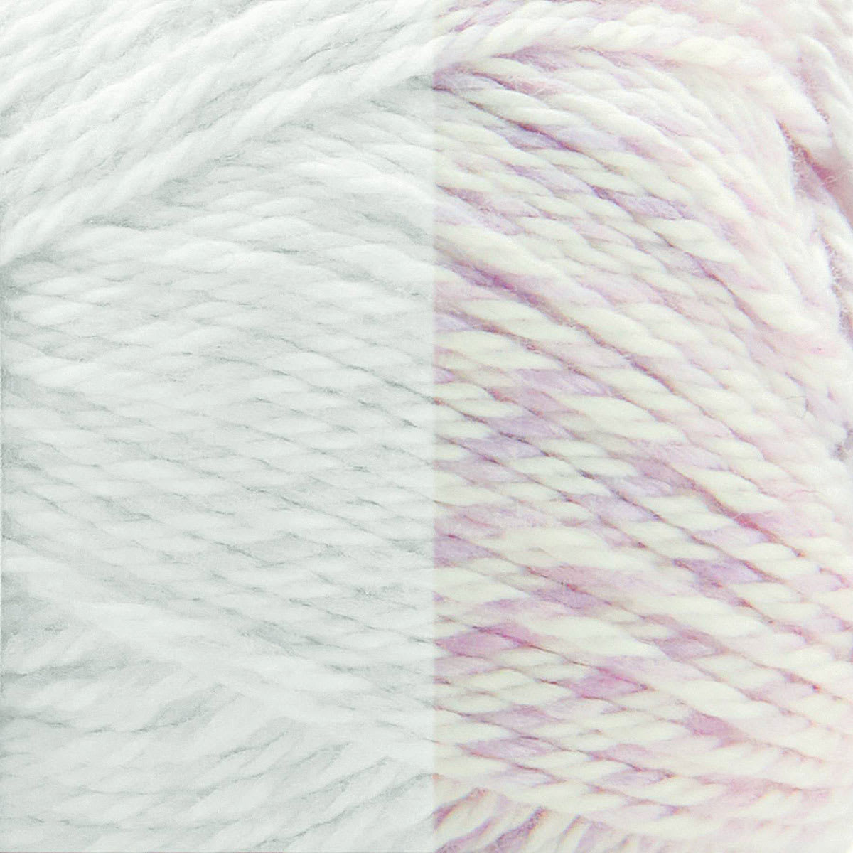 Premier Yarn Chameleon Yarn - White to Pink Multi, 229 yards (Close-up of yarn, Left side not exposed to sunlight, Right side exposed to sunlight)