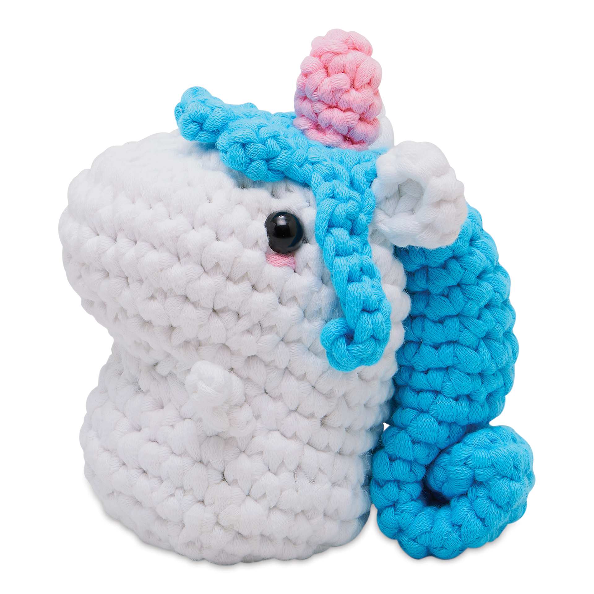 The Woobles Beginner Crochet Amigurumi Kit - Billy the Unicorn, finished example