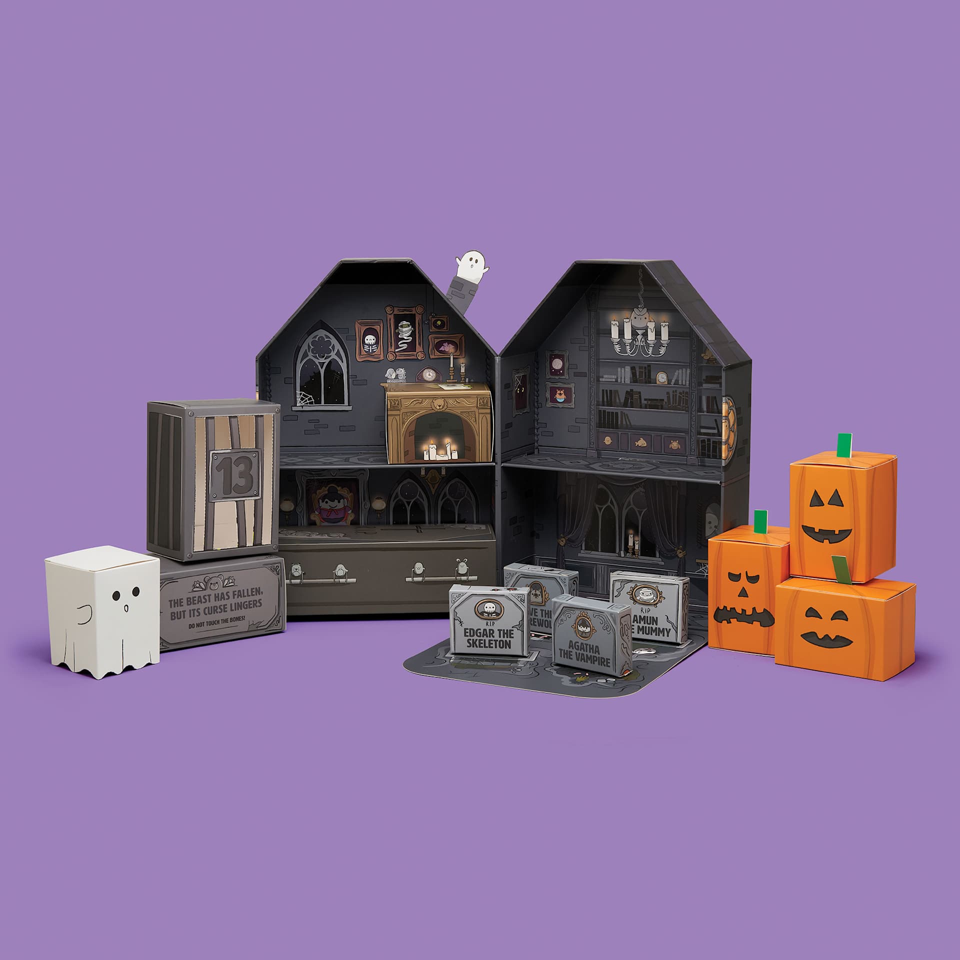 The Woobles Woobly Haunted House Collectors Box - box open with props