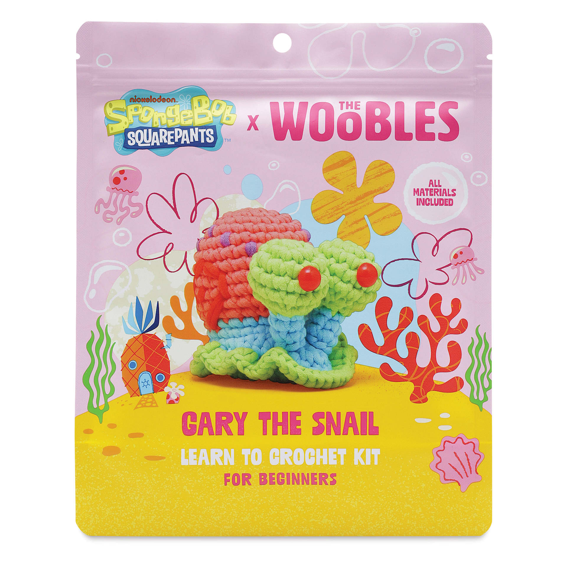 The Woobles Beginner Crochet Amigurumi Kit - Gary the Snail front of packaging