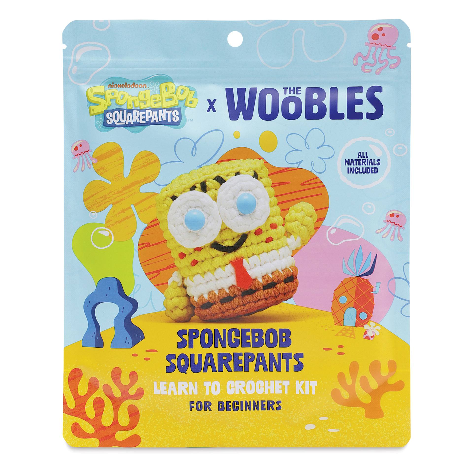 The Woobles Beginner Crochet Amigurumi Kit - SpongeBob Squarepants front of packaging