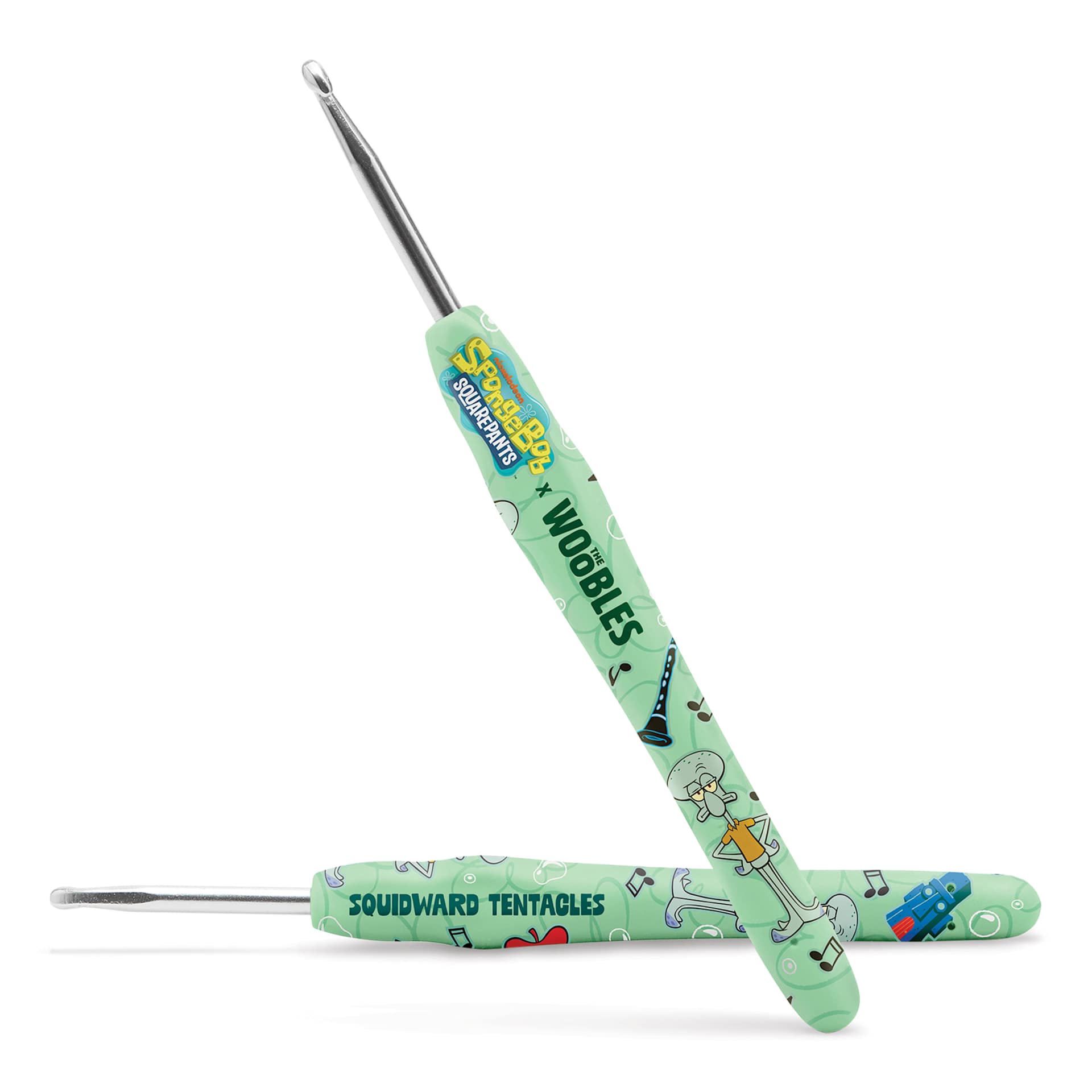 The Woobles Beginner Crochet Amigurumi Kit - Squidward Tentacles close up of included crochet hooks