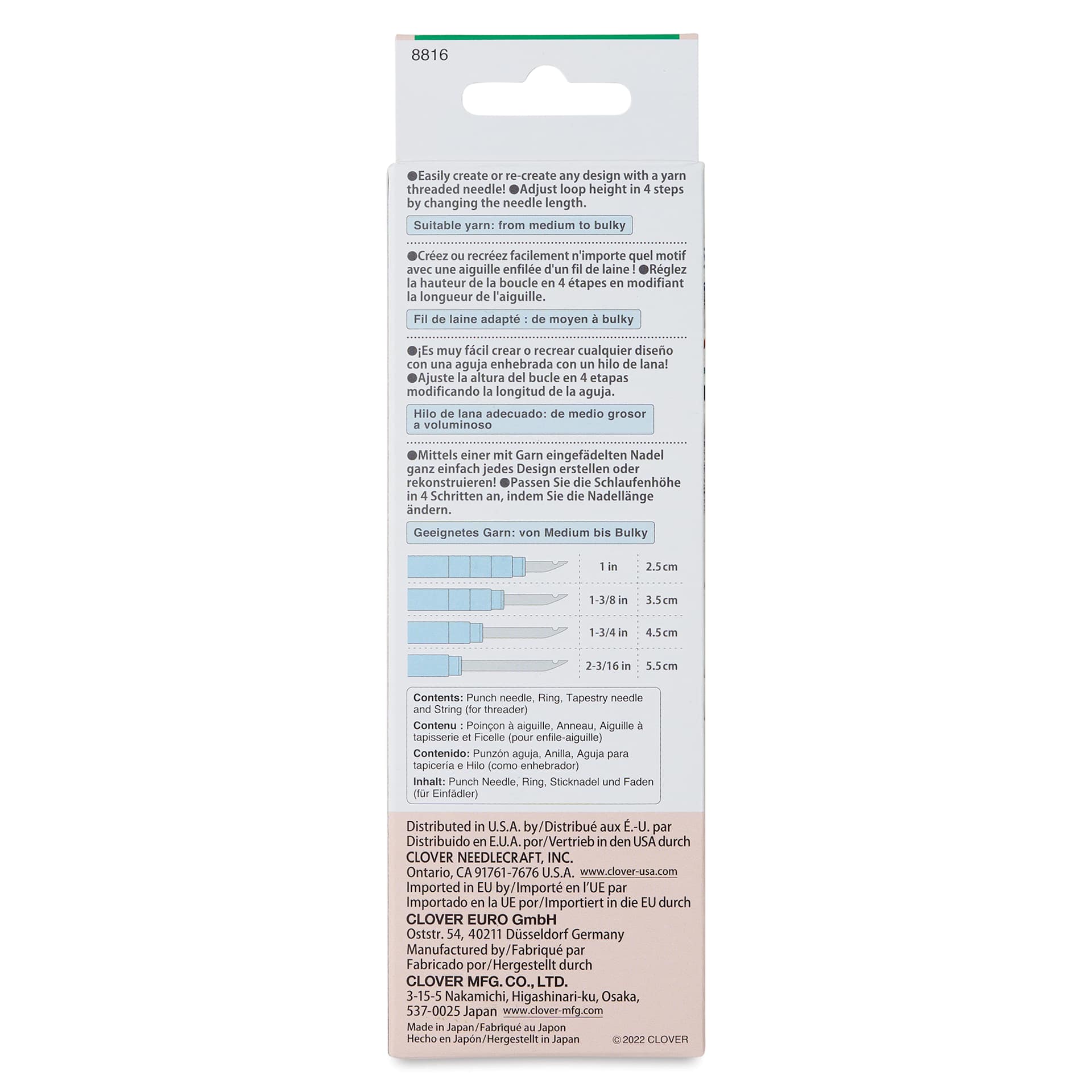 Clover Punch Needle, back of the packaging