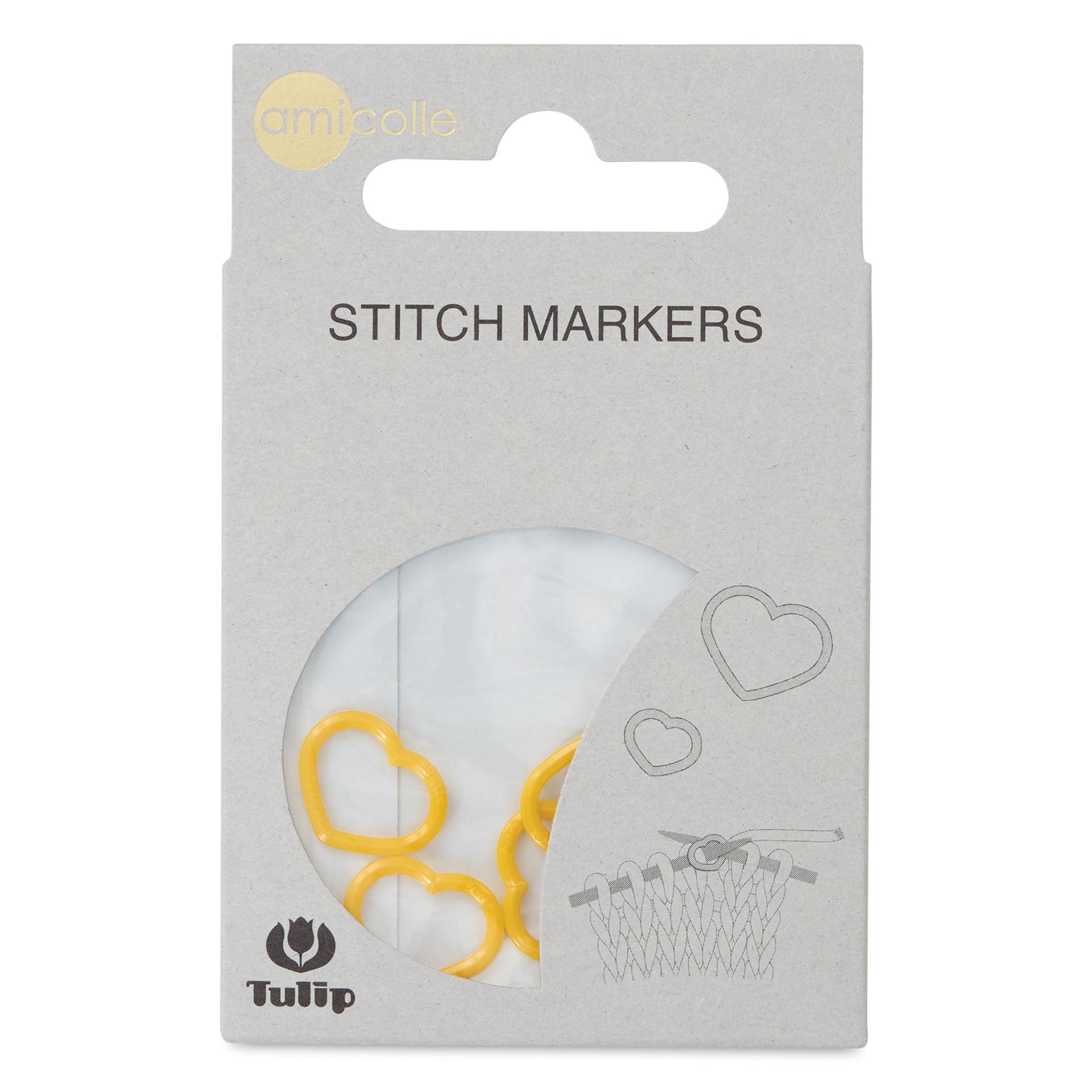 Tulip Needle Company Stitch Markers - Yellow Heart, Pkg of 7, front of the packaging