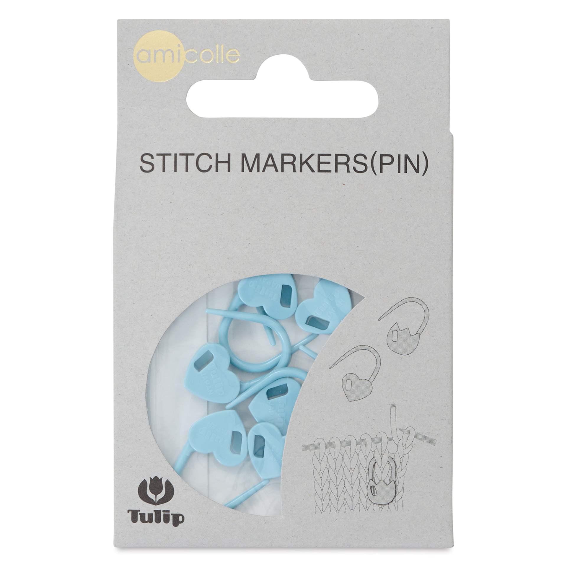 Tulip Needle Company Stitch Markers - Blue Heart, Pkg of 7, Pins, front of the packaging
