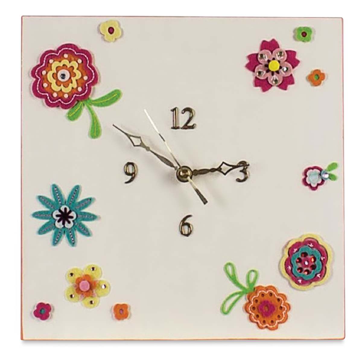 Walnut Hollow 3-Piece Clock Movement Kits - For 3/8" Surface completed project with floral designs
