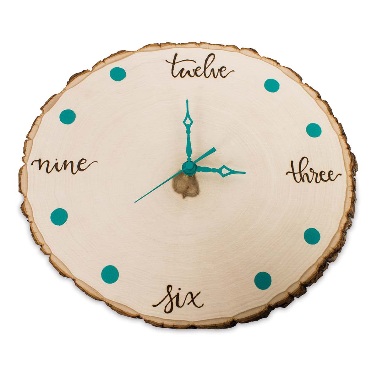 Walnut Hollow 3-Piece Clock Movement Kit - For 1/4" Surface finished example made from slice of log