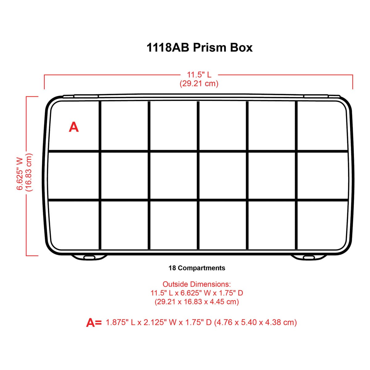 ArtBin Prism Storage Box (illustration of box with corresponding dimensions)