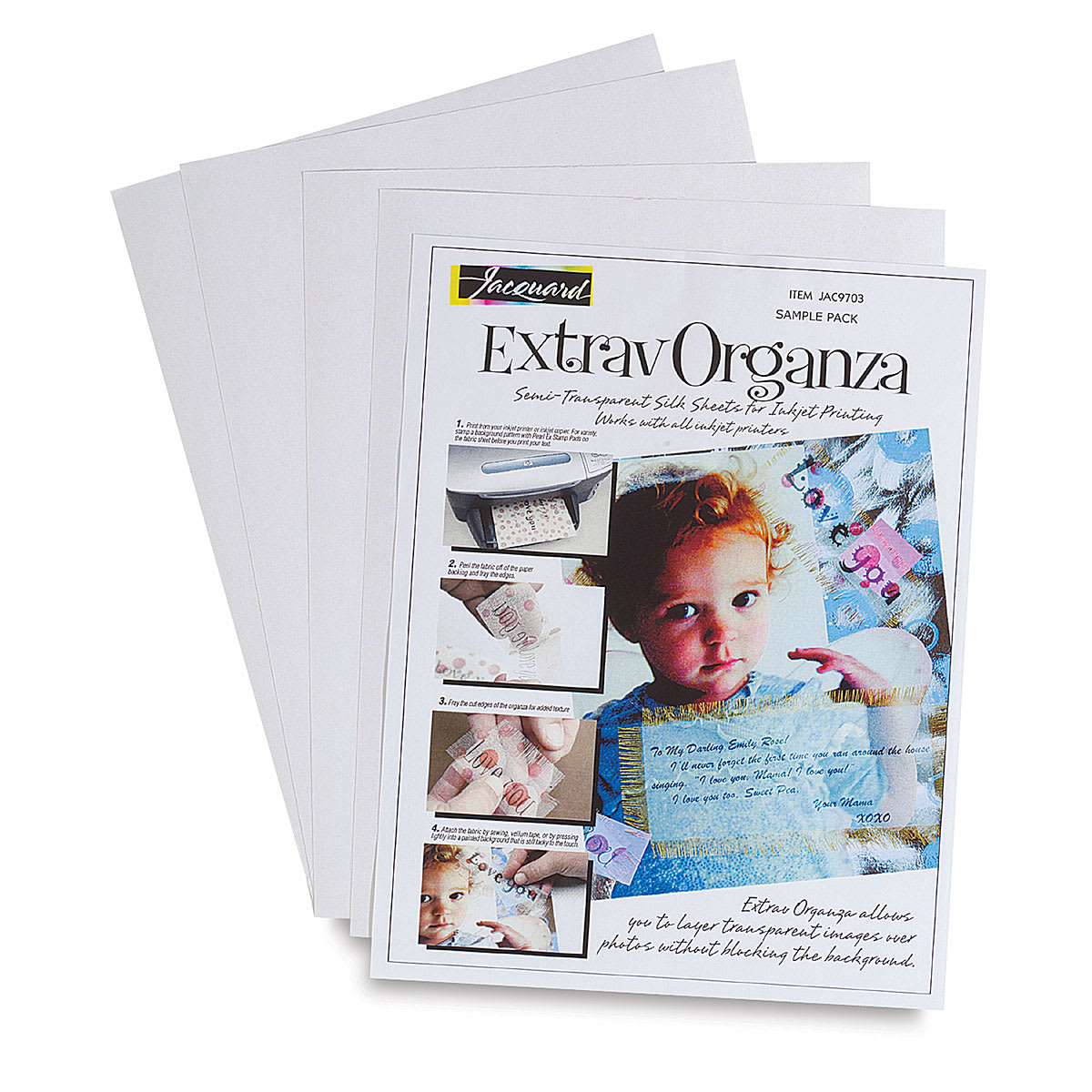 Jacquard ExtravOrganza Digital Textile - Top view of package with 5 sheets fanned