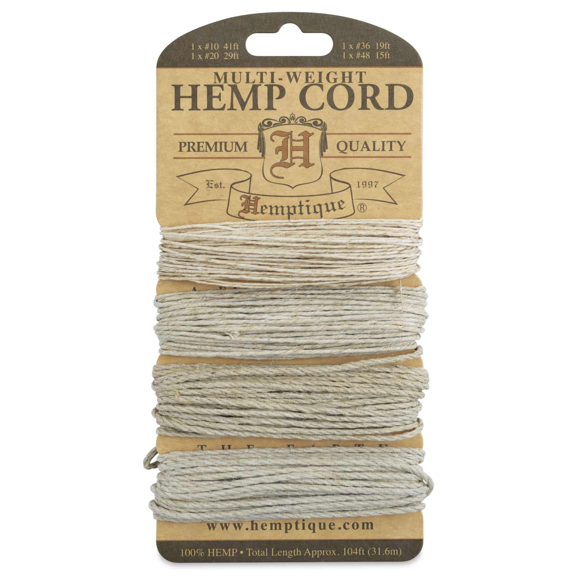 Hemptique Hemp Cord Card - Multi-Weight Twine, 104 ft, 10 - 48 lb