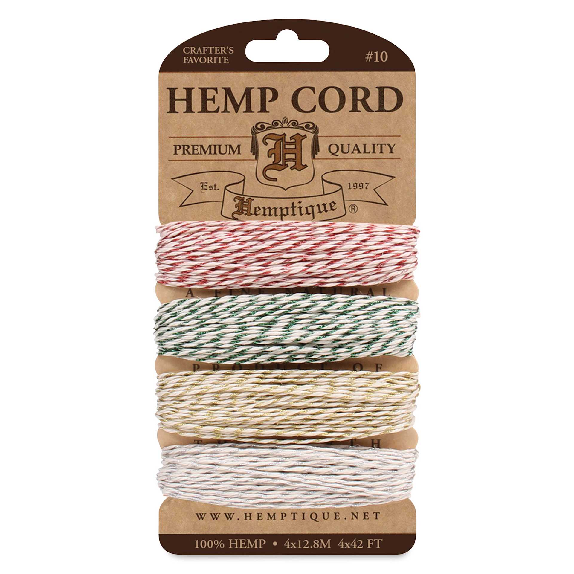 Hemptique Hemp Cord Card - Metallic Classic Colors, 120 ft, 10 lb