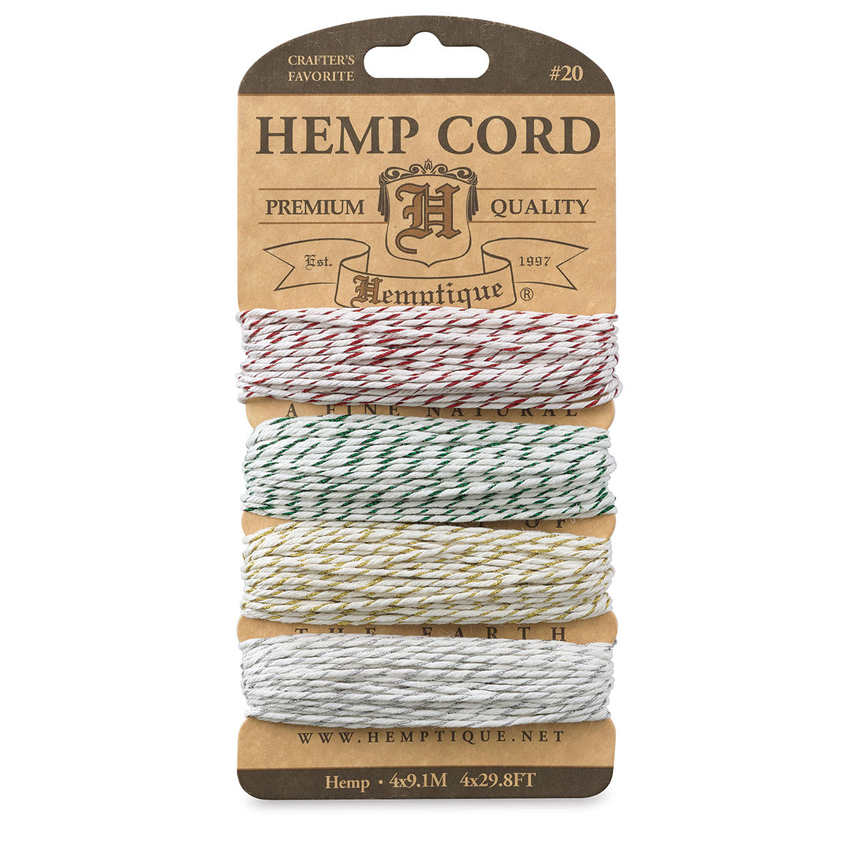 Hemptique Hemp Cord Card - Front of 4 Metallic Classic Colors Card