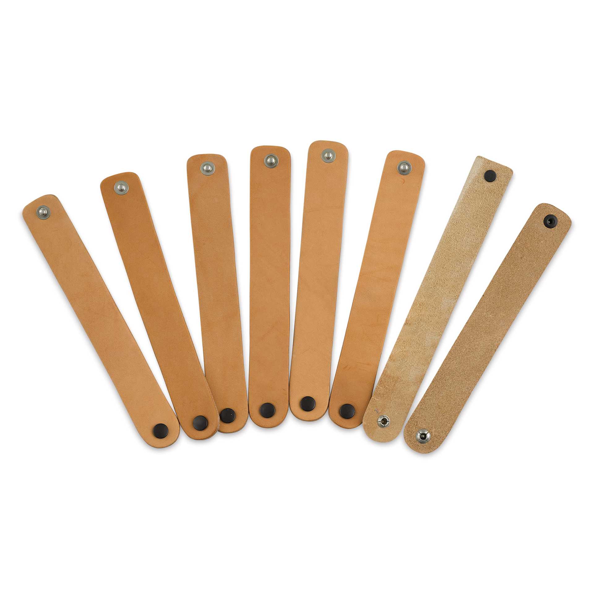 Realeather Leather Wristbands - Natural, 1" x 8", eight wristbands fanned out