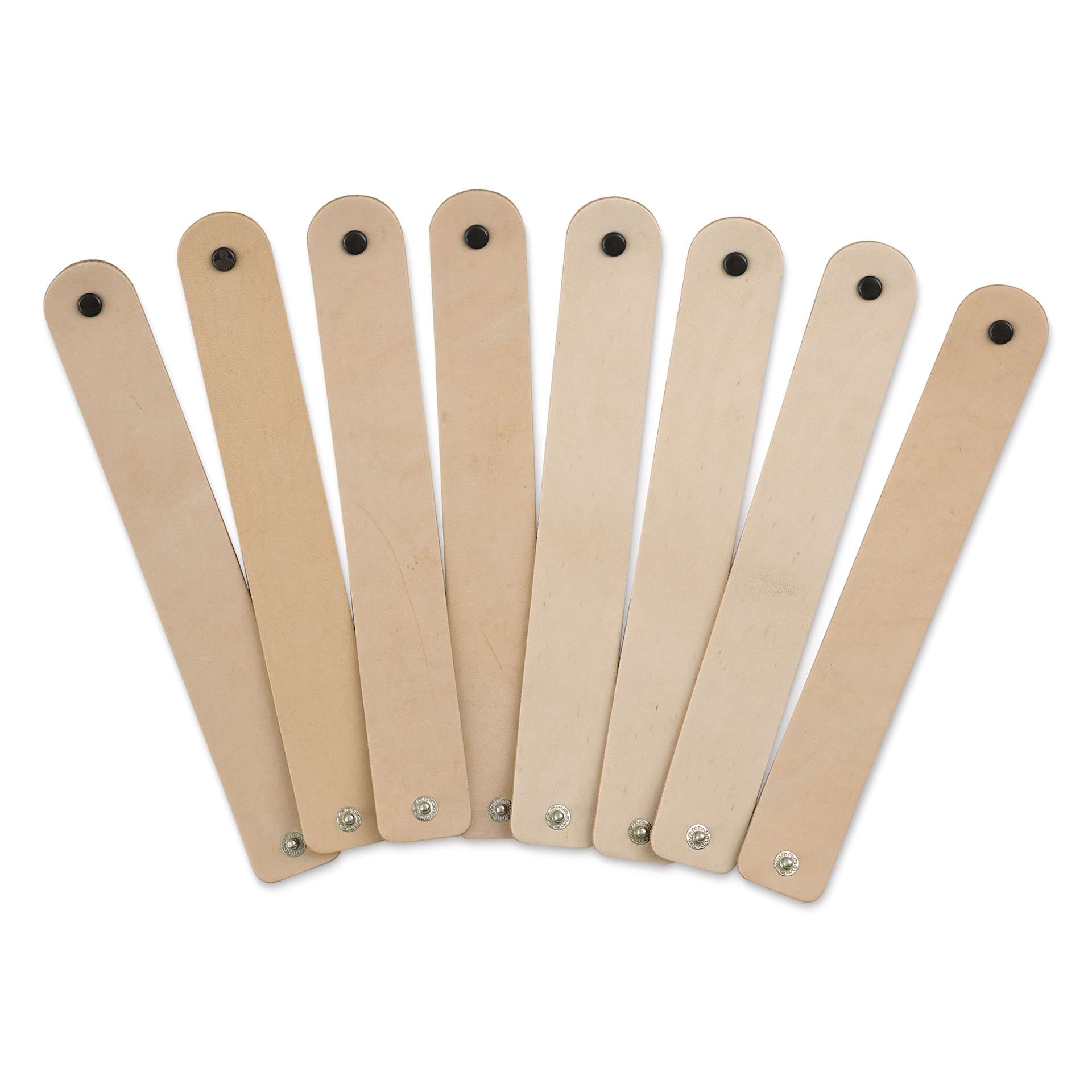 Realeather Leather Wristbands - Natural, eight wristbands fanned out
