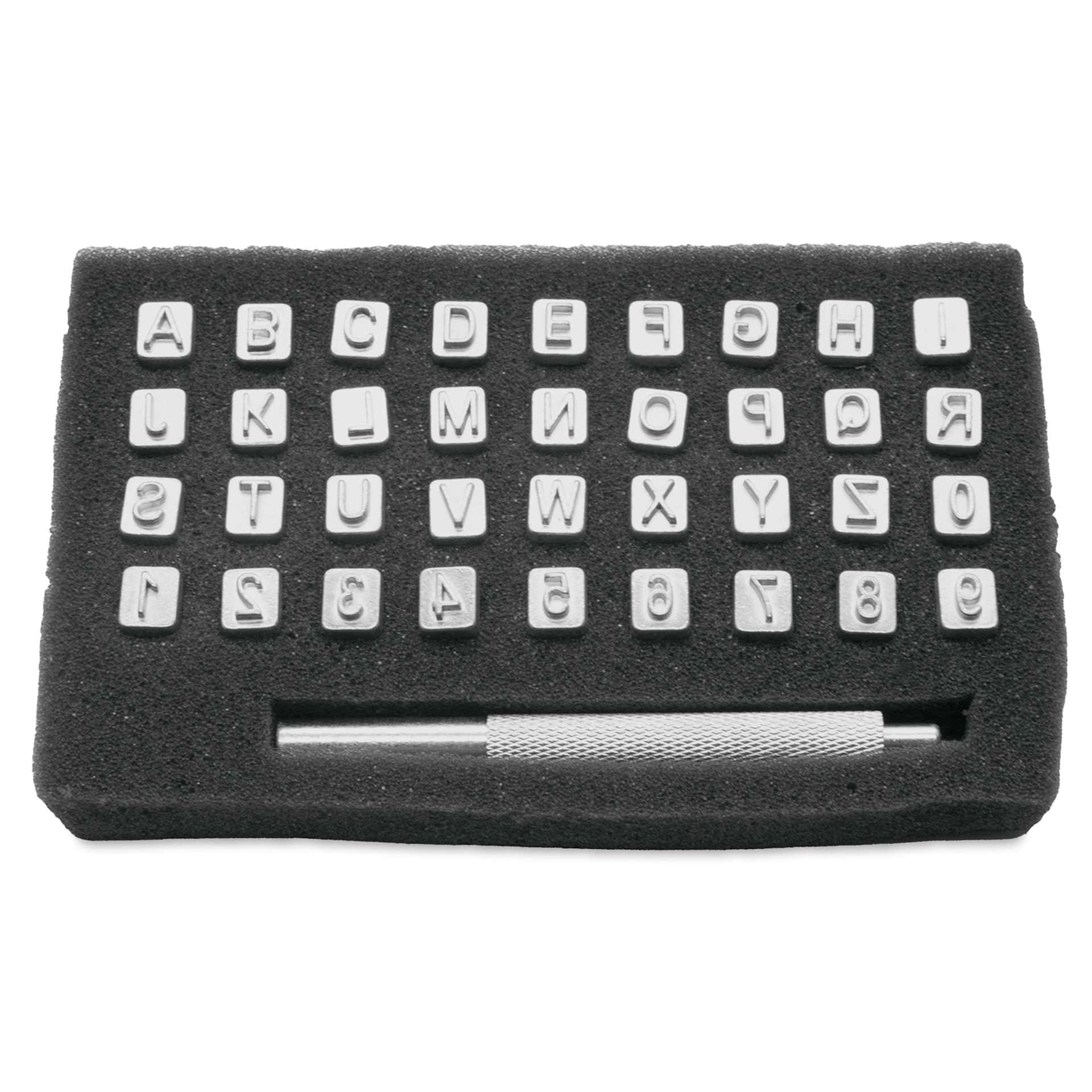 Realeather Leather Tooling Set - 1/4" Alphabet and Numbers with Handle, Set of 36 Stamps