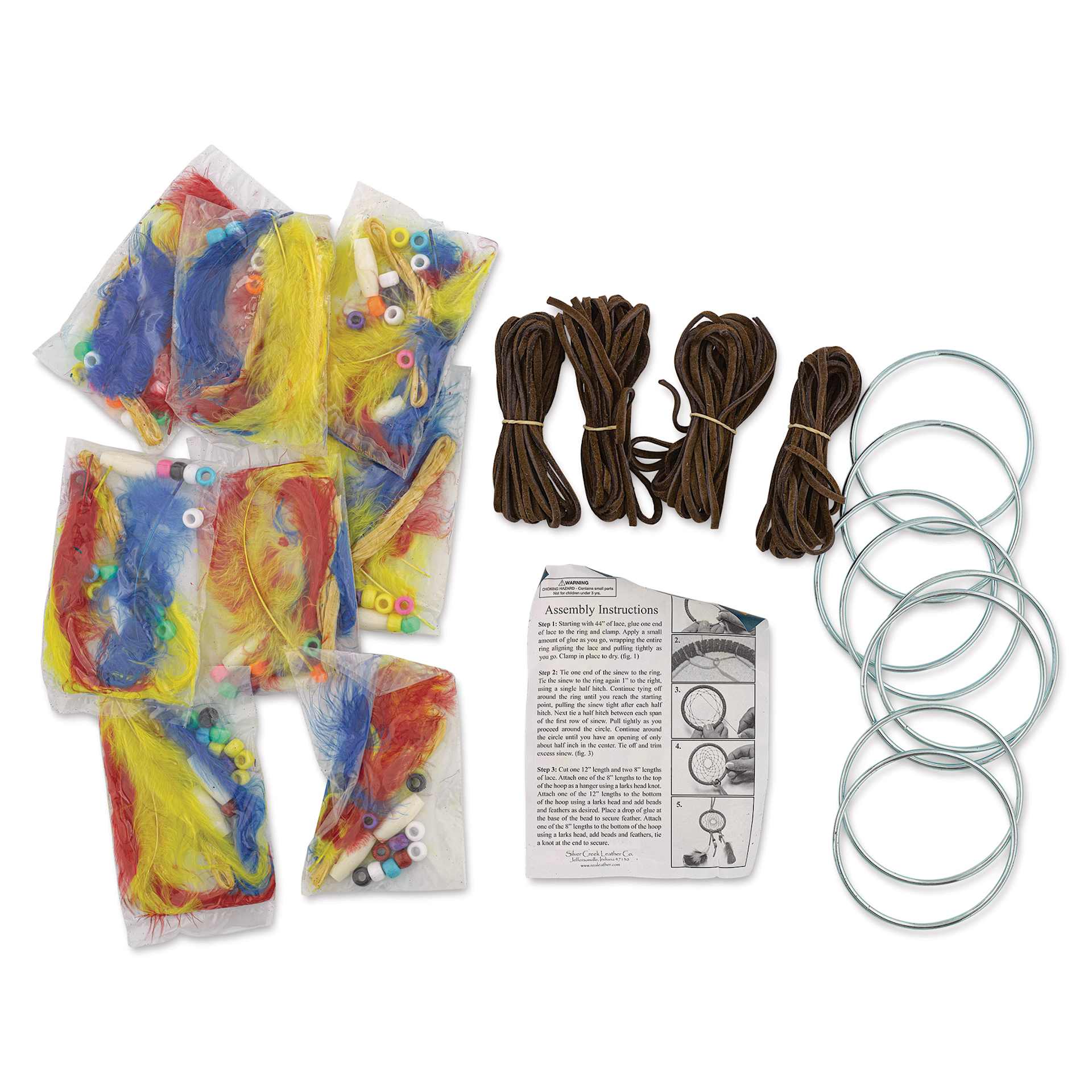 Realeather Mini Dreamcatcher Kit - Pkg of 8, contents laid out