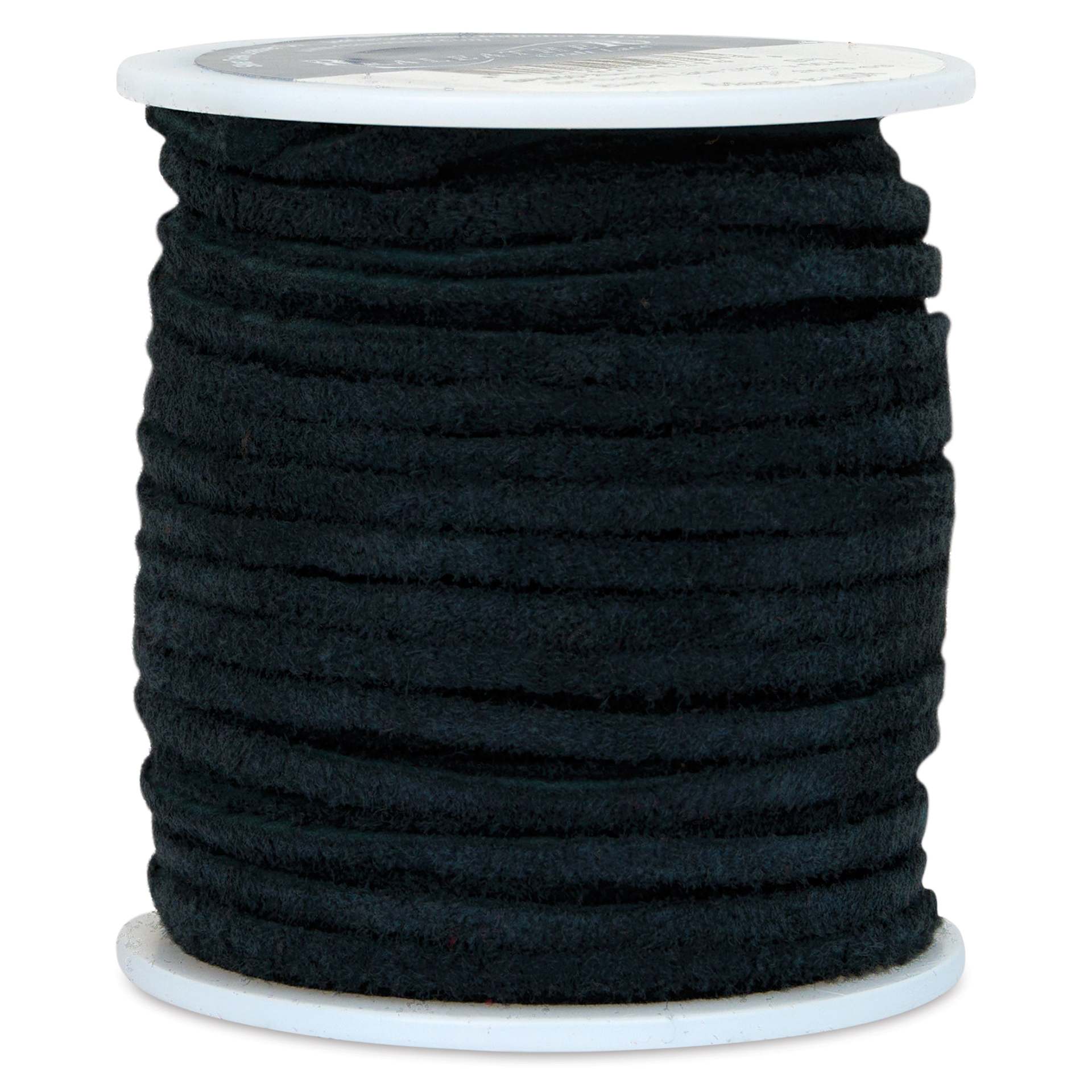 Realeather Suede Lace - 3/32" x 50 ft, Black spool upright