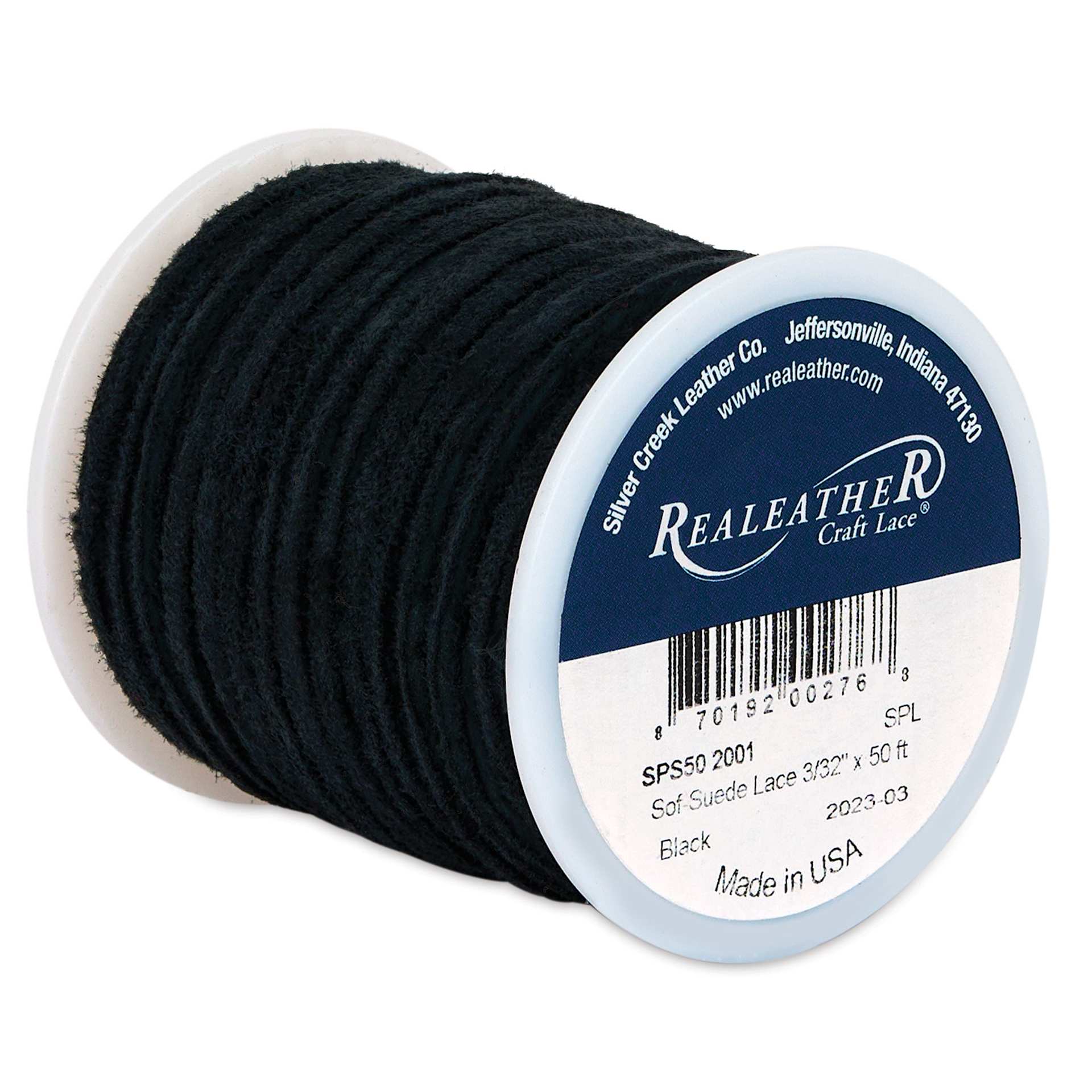 Realeather Suede Lace - 3/32" x 50 ft, Black