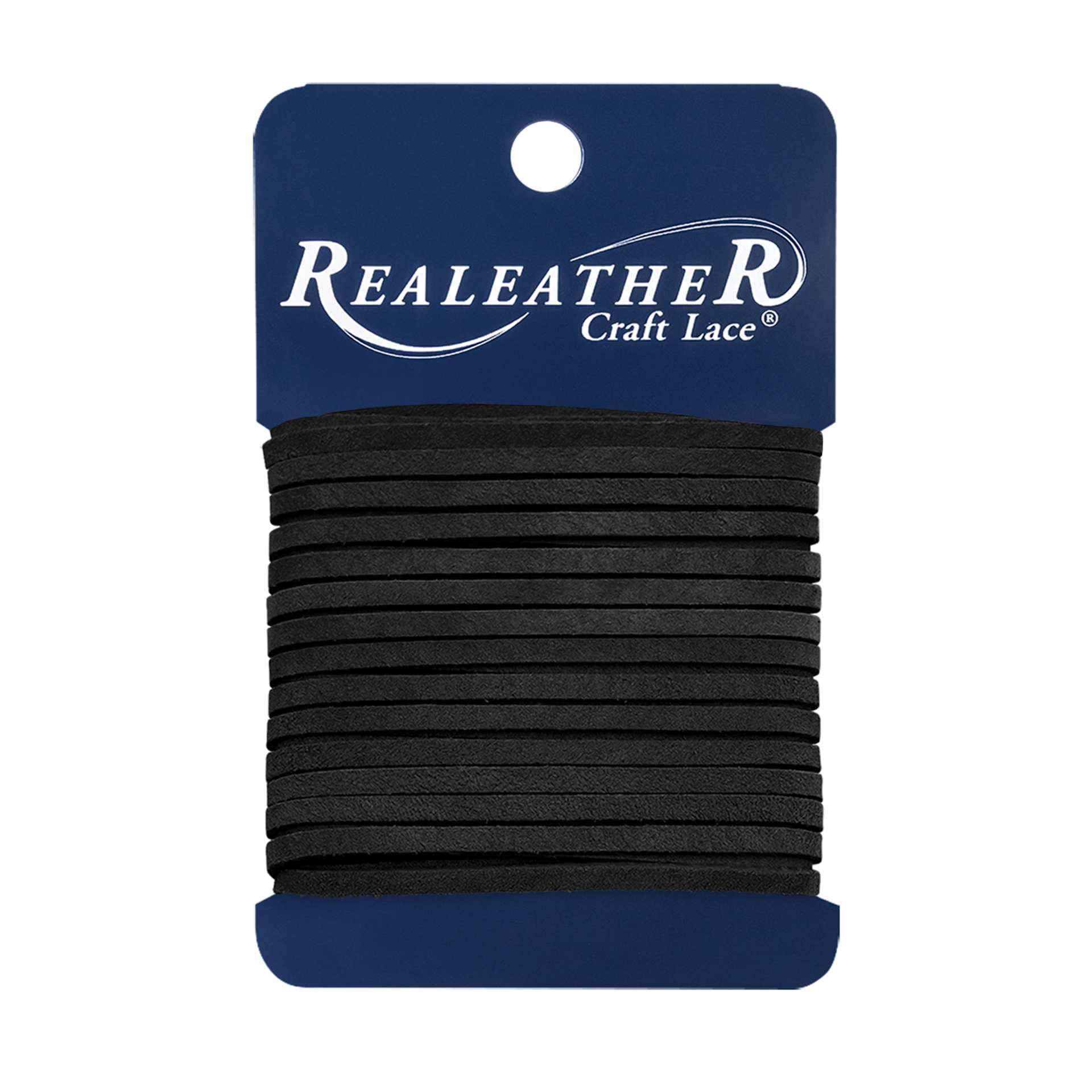 Realeather Suede Lace - 1/8" x 24 ft, Black, packaging