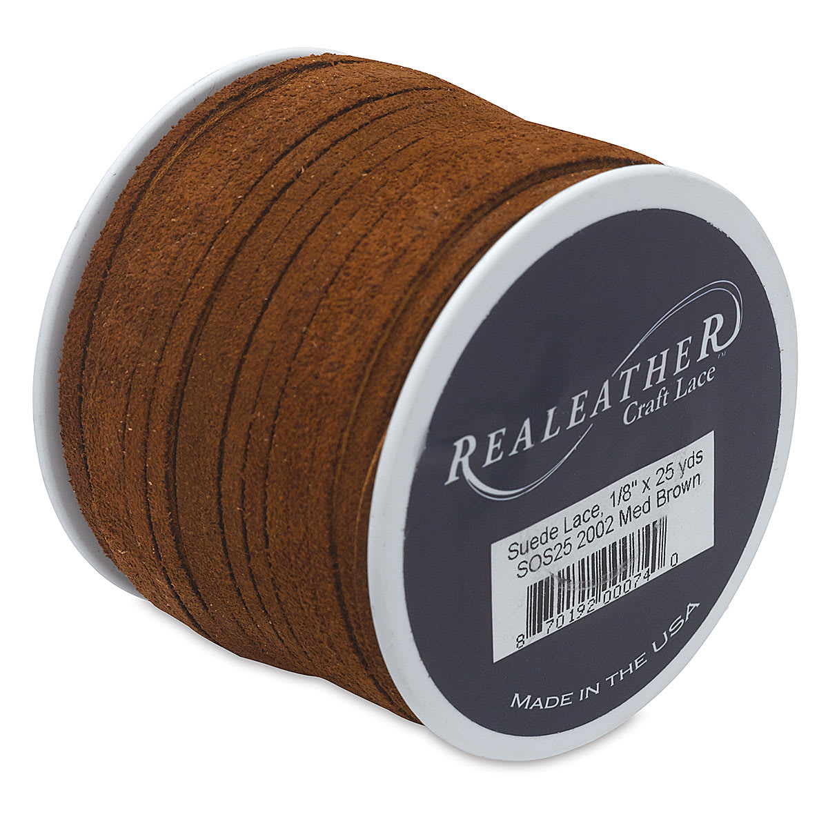 Realeather Suede Lace - 1/8" x 75 ft, Medium Brown