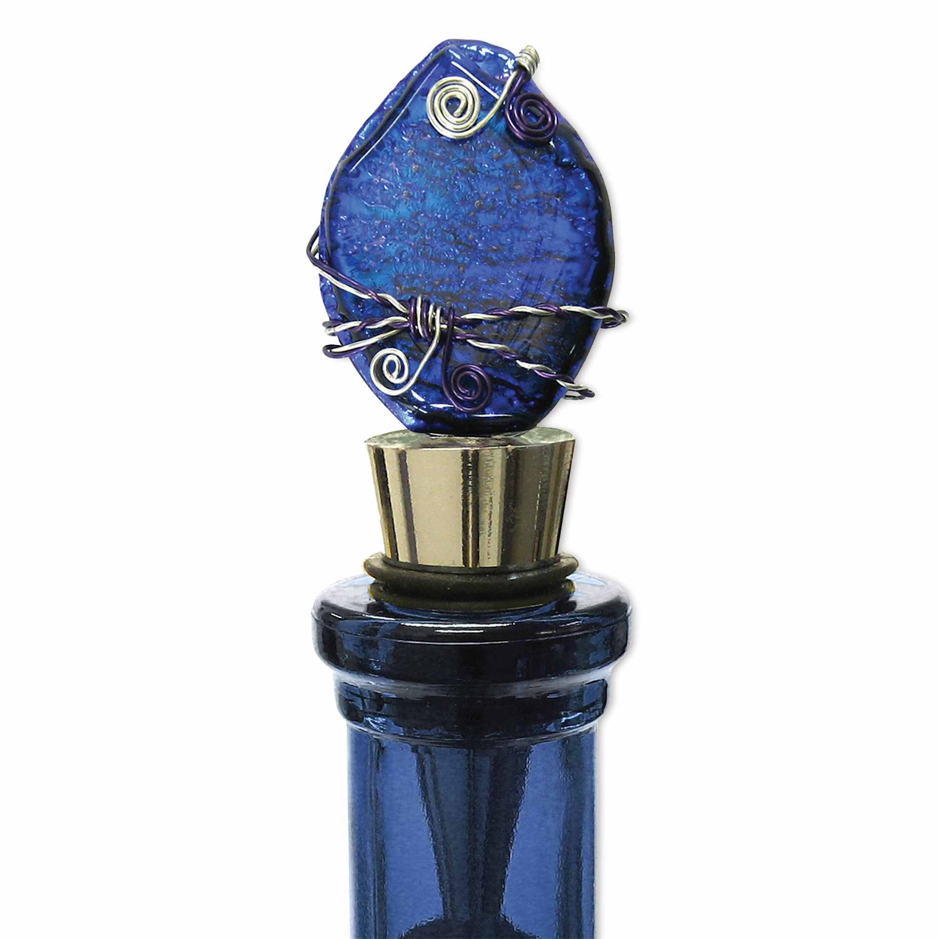 Fuseworks Microwave Glass Kiln - finished glass fish stopper shown in bottle