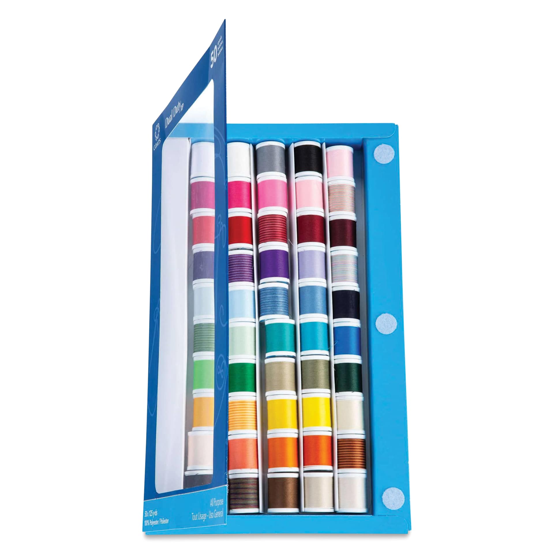 Coats & Clark Dual Duty XP All Purpose Thread Set - Set of 50, Assorted Colors with opened packaging
