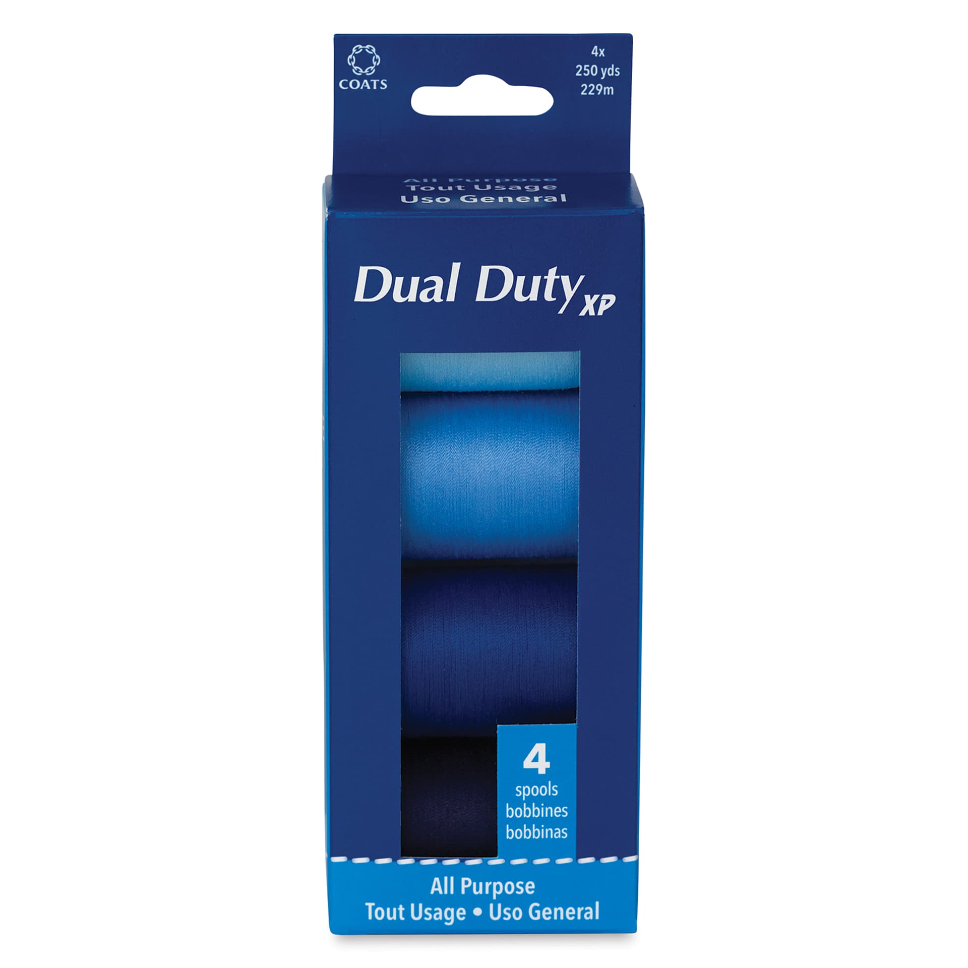 Coats & Clark Dual Duty XP All Purpose Thread Set - Set of 4, Blues front of packaging