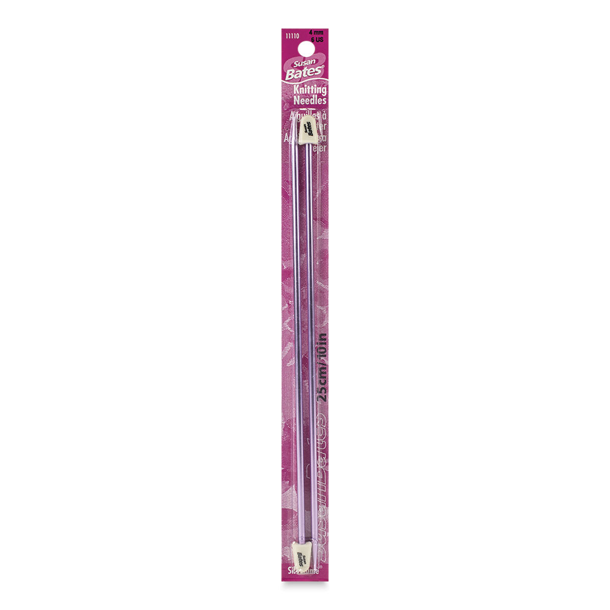 Susan Bates Silvalume Single Point Knitting Needles - Pkg of 2, 10", Size 6 - Pkg of 2, 10", Size 6 - front of packaging