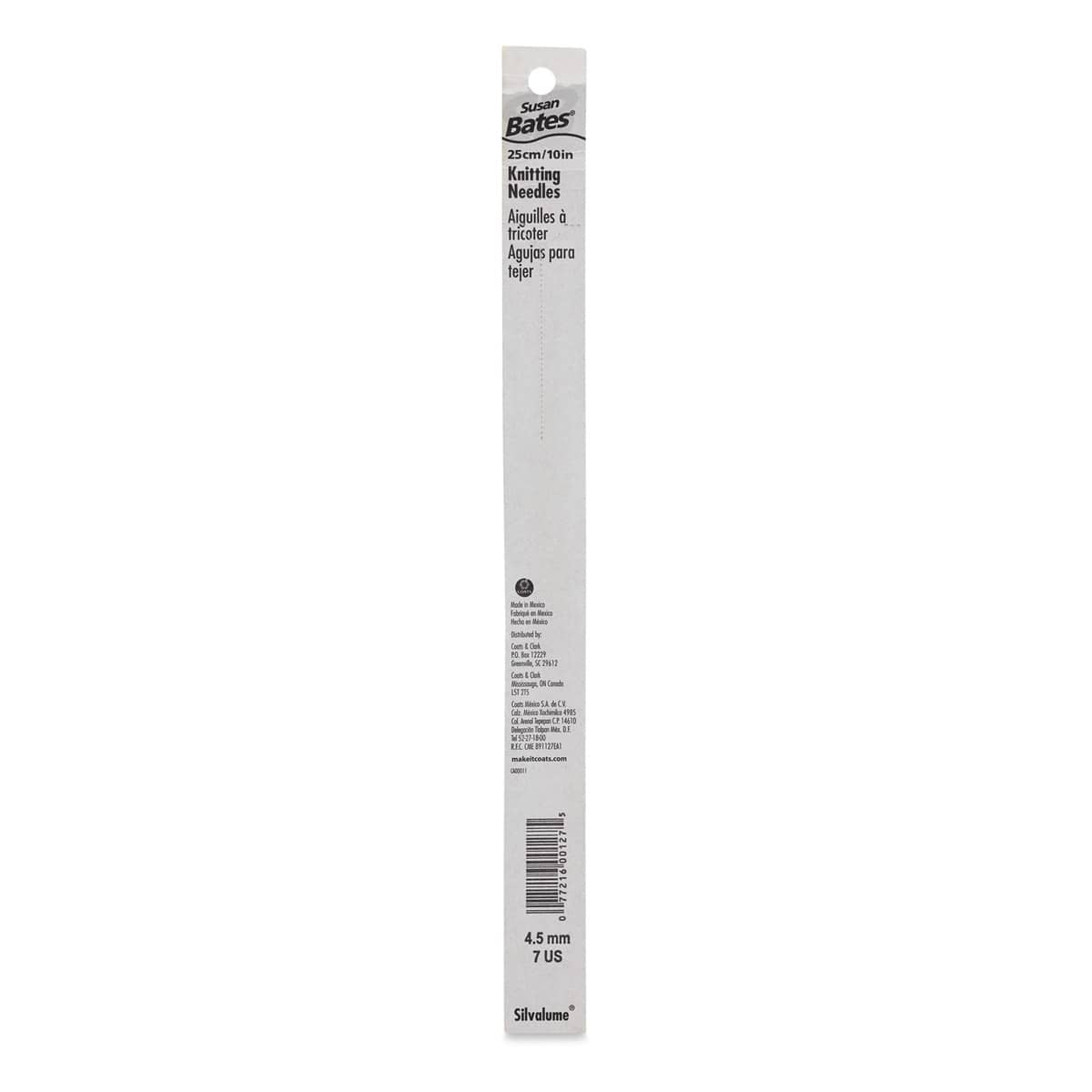 Susan Bates Silvalume Single Point Knitting Needles - Pkg of 2, 10", Size 7 - back of packaging