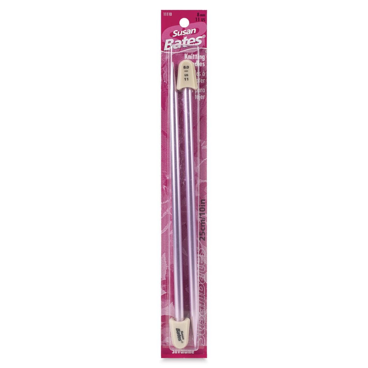 Susan Bates Silvalume Single Point Knitting Needles - Pkg of 2, 10", Size 11 - front of packaging