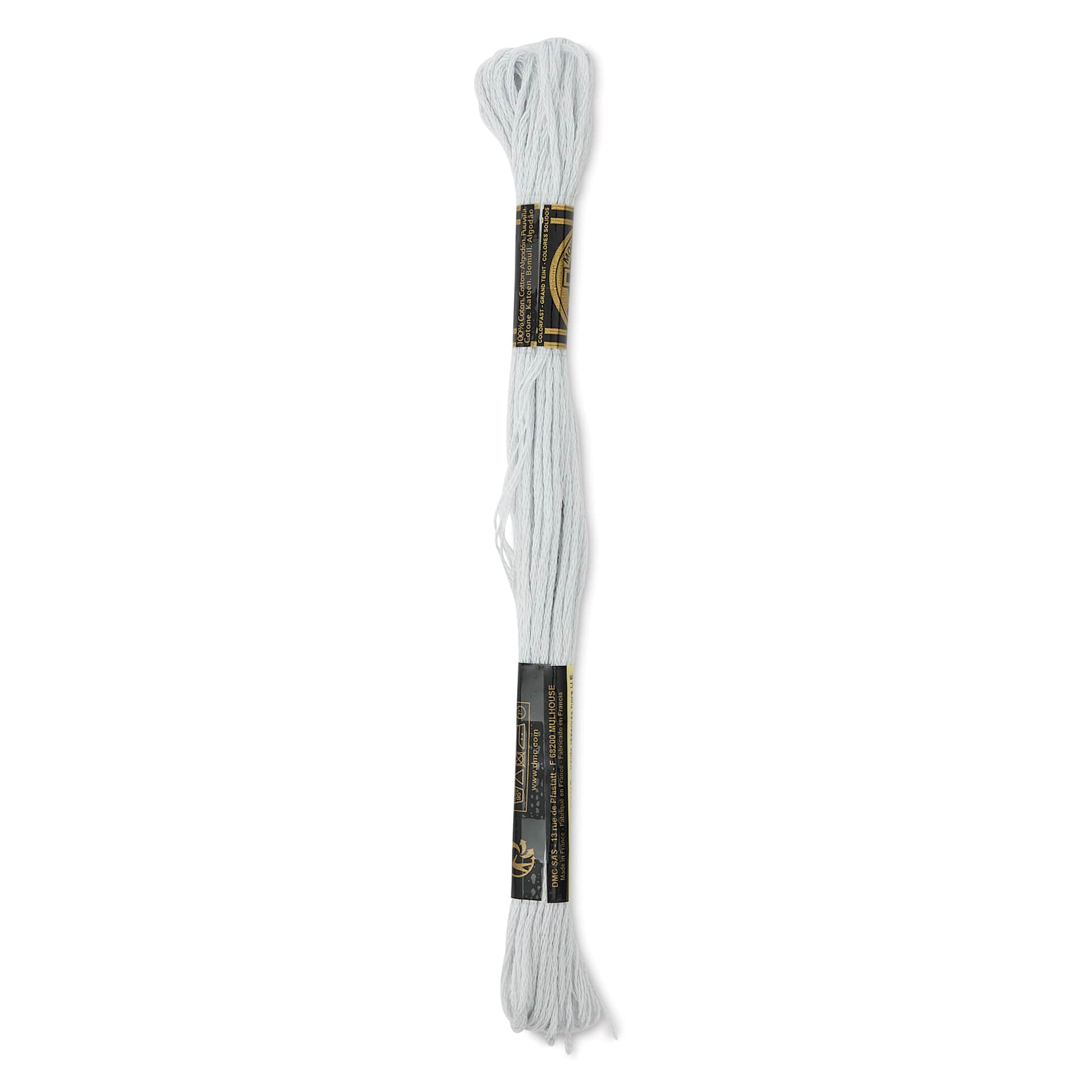 DMC Cotton Embroidery Floss - Very Light Pearl Gray, 8-3/4 yards showing back of packaging