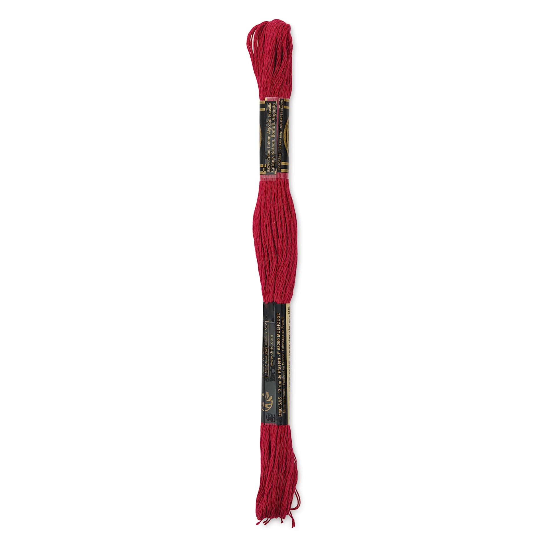 DMC Cotton Embroidery Floss - Dark Red, 8-3/4 yards showing back of packaging