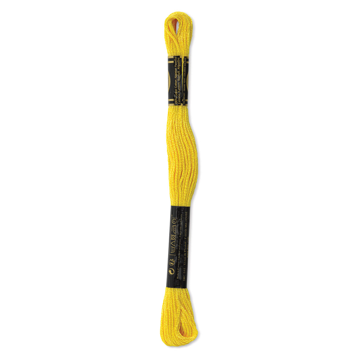 DMC Cotton Embroidery Floss - Dark Lemon, 8-3/4 yards (Back of label)