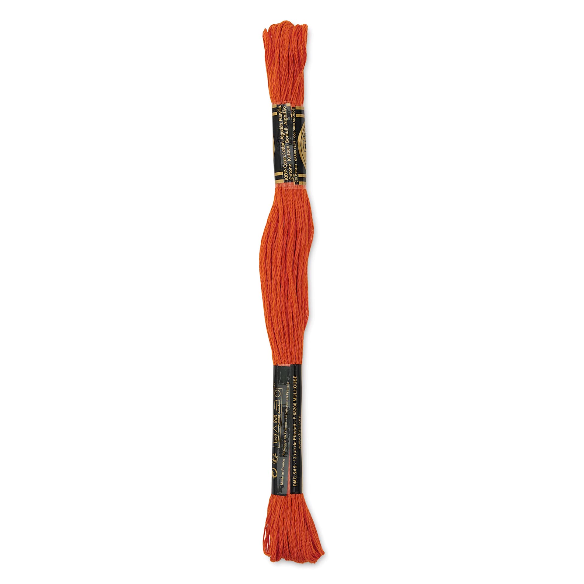 DMC Cotton Embroidery Floss - Dark Orange Spice, 8-3/4 yards showing back of packaging