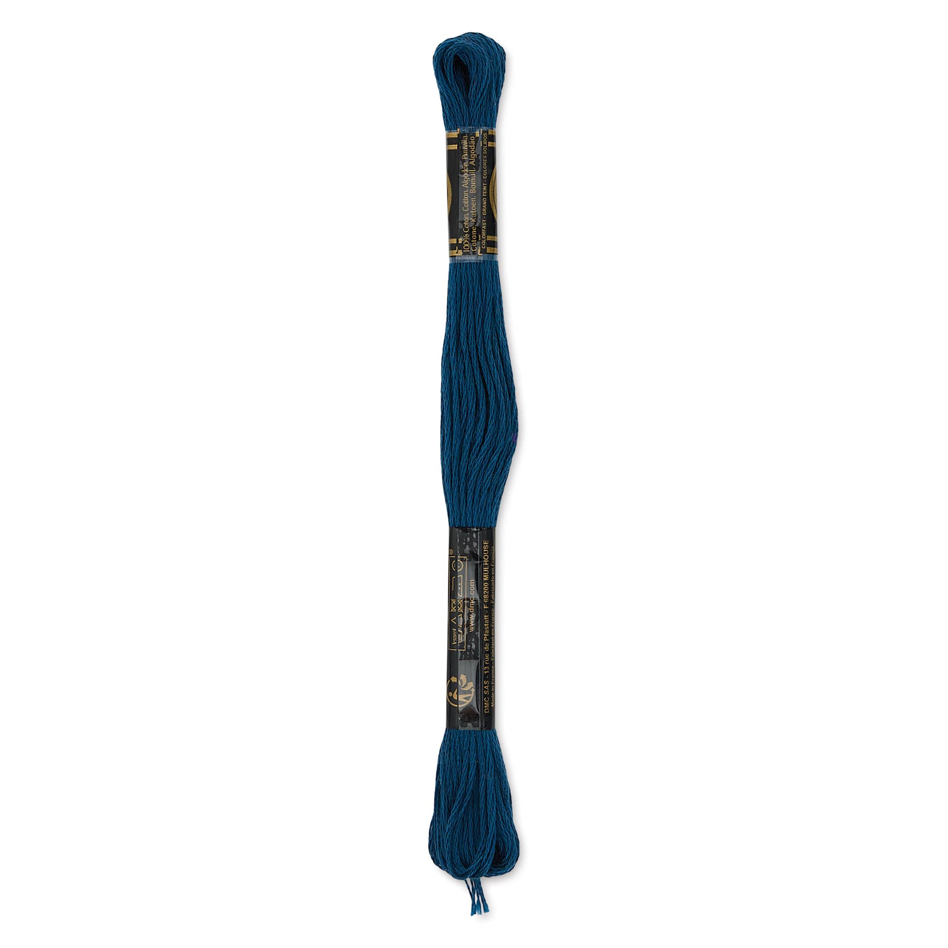 DMC Cotton Embroidery Floss - Very Dark Antique Blue, 8-3/4 yards showing back of packaging