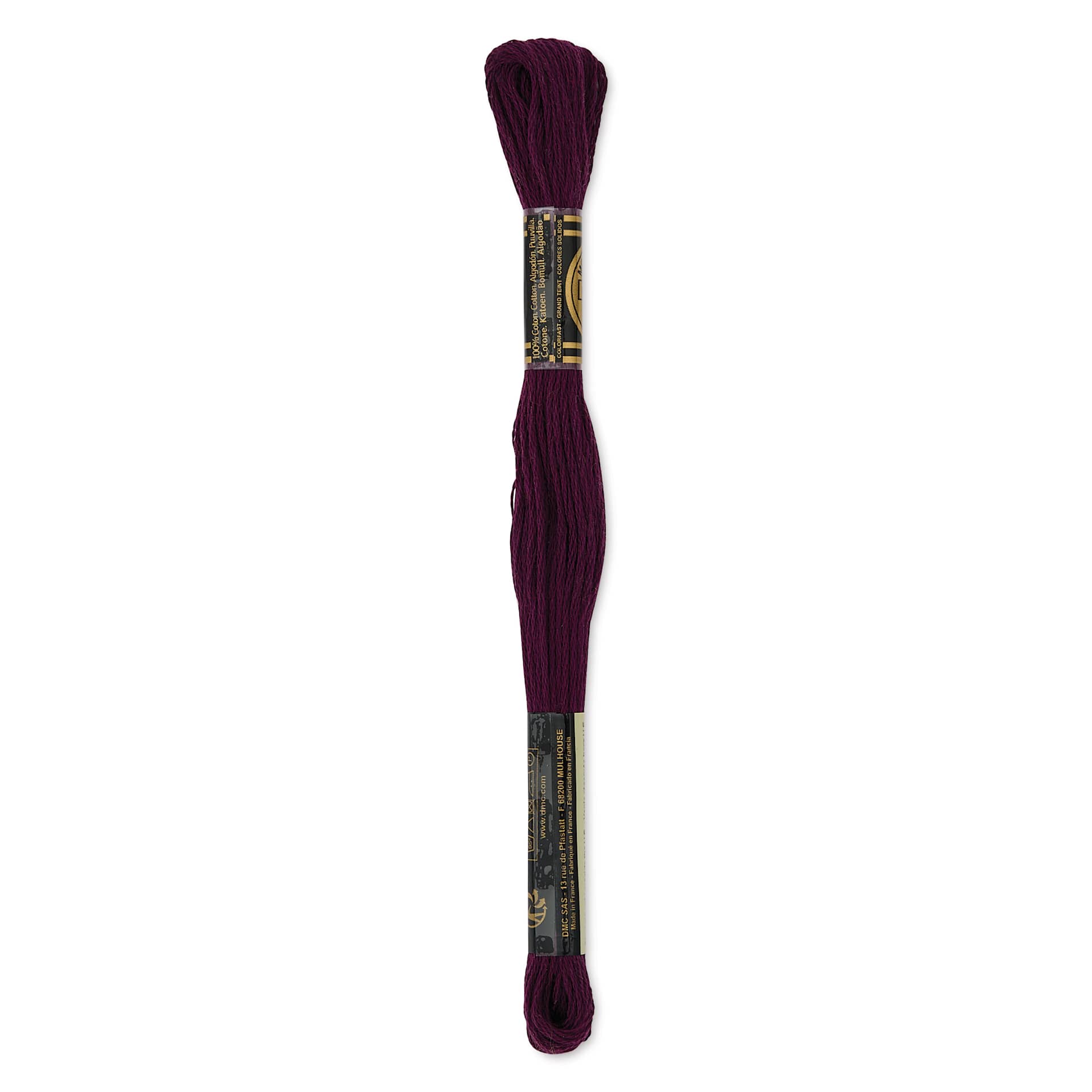 DMC Cotton Embroidery Floss - Very Dark Grape, 8-3/4 yards showing back of packaging