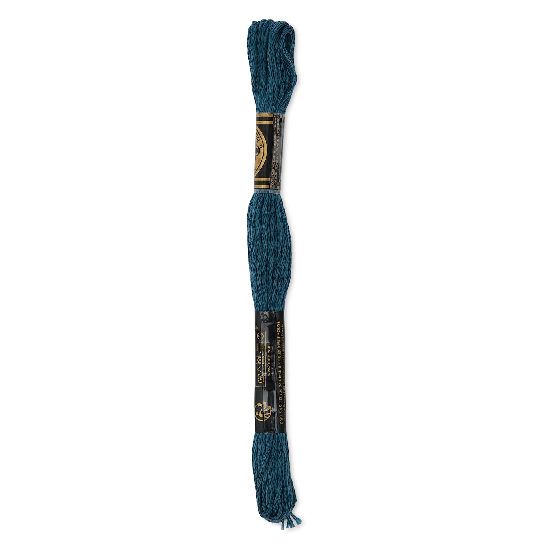 DMC Cotton Embroidery Floss - Very Dark Gray Green, 8-3/4 yards showing back of packaging