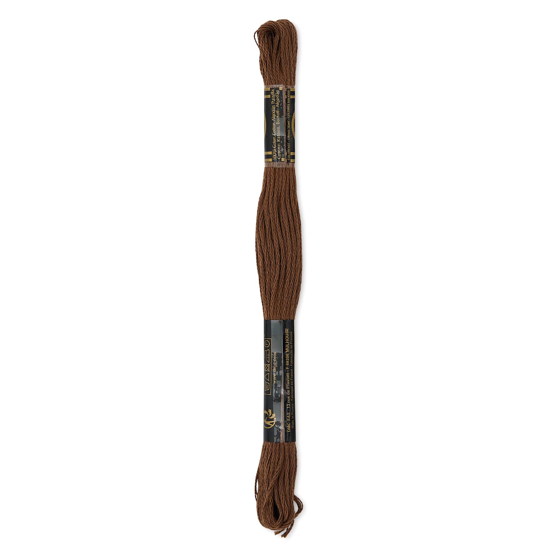DMC Cotton Embroidery Floss - Dark Beige Brown, 8-3/4 yards showing back of packaging