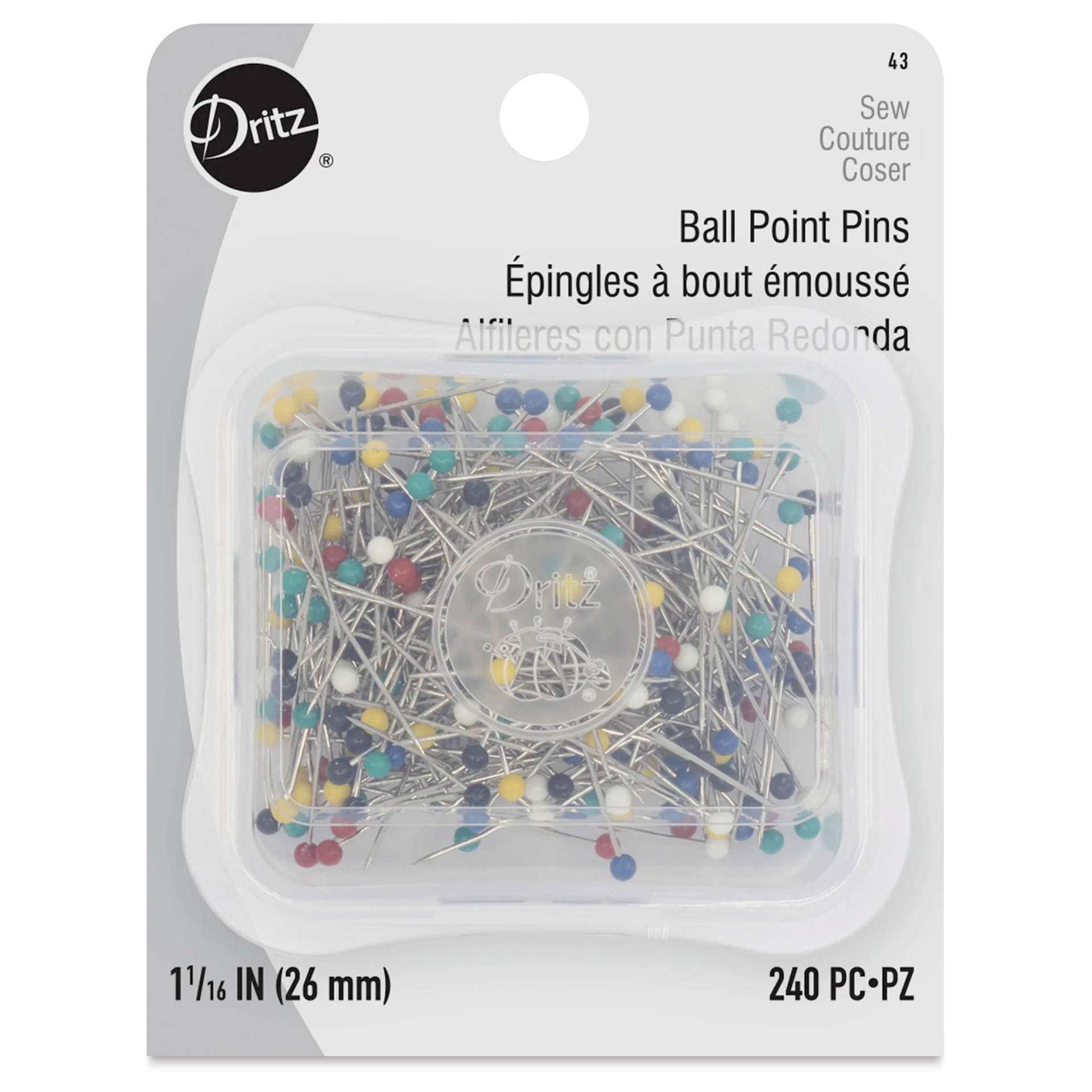 Dritz Ball Point Pins - Assorted Colors, Pkg of 240, front of packaging