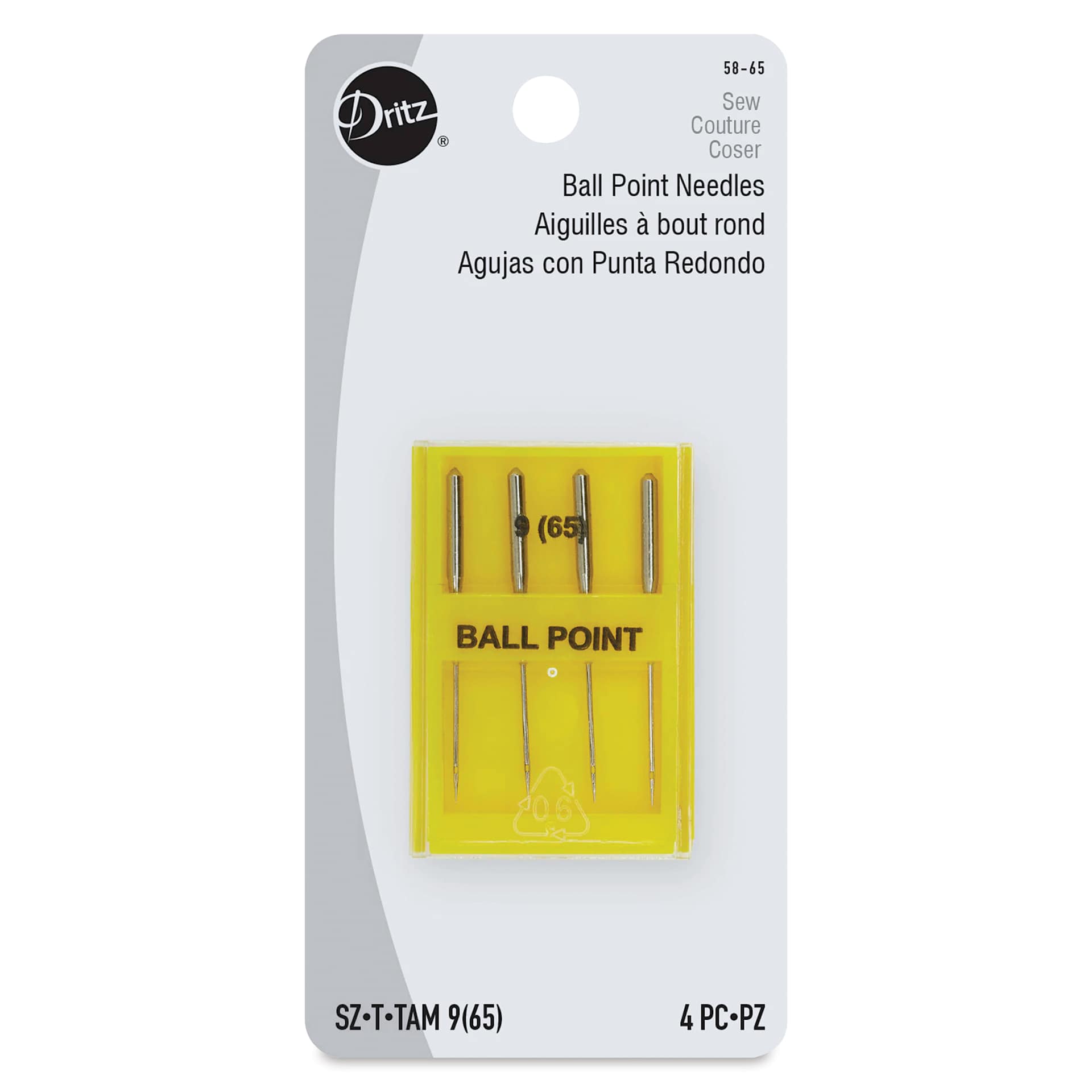 Dritz Ball Point Machine Needles - Size 9, Pkg of 4 front of packaging