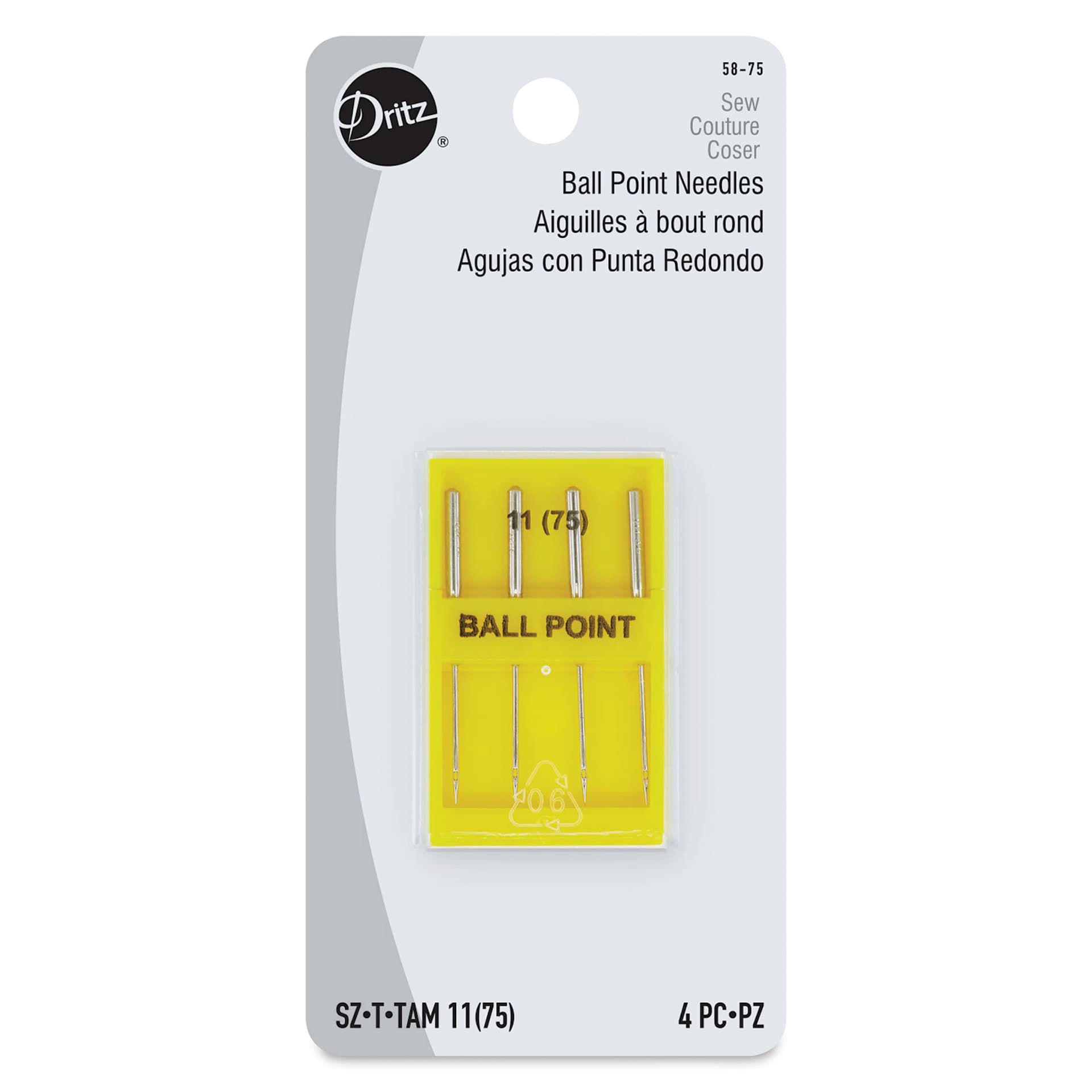 Dritz Ball Point Machine Needles - Size 11, Pkg of 4 front of packaging