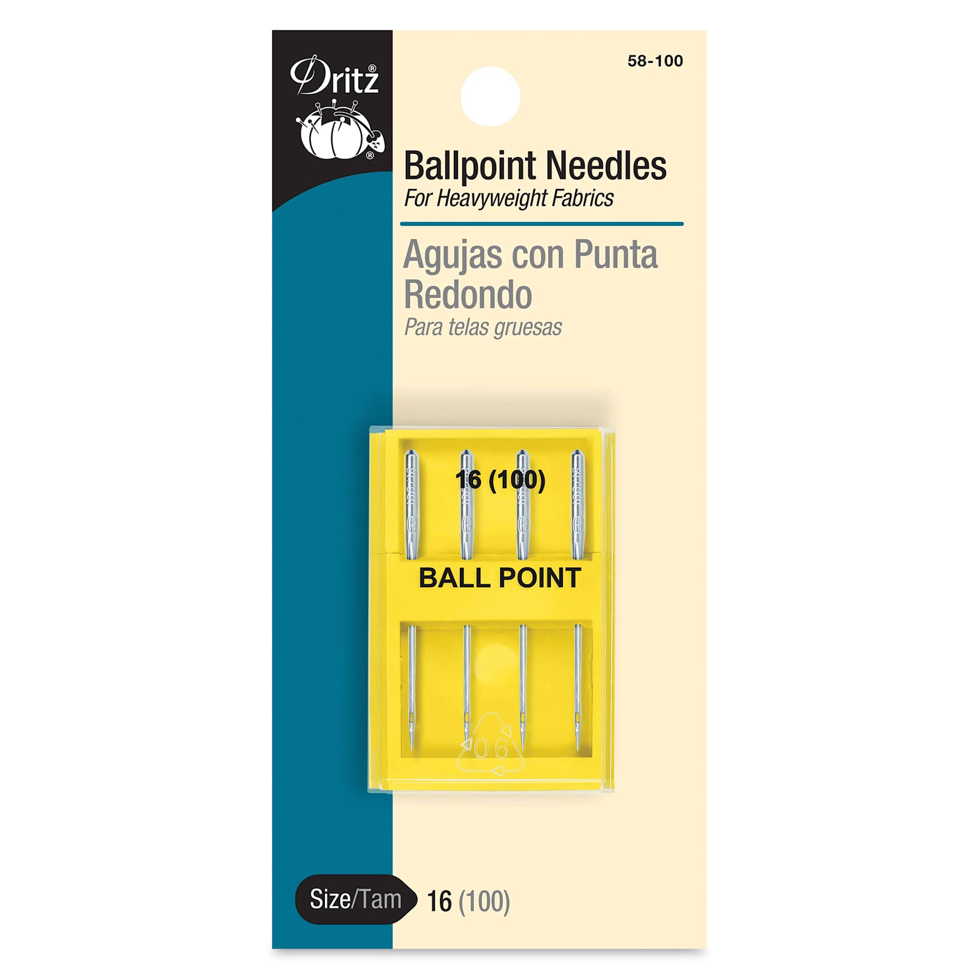 Dritz Ball Point Machine Needles - Size 16, Pkg of 4 front of packaging