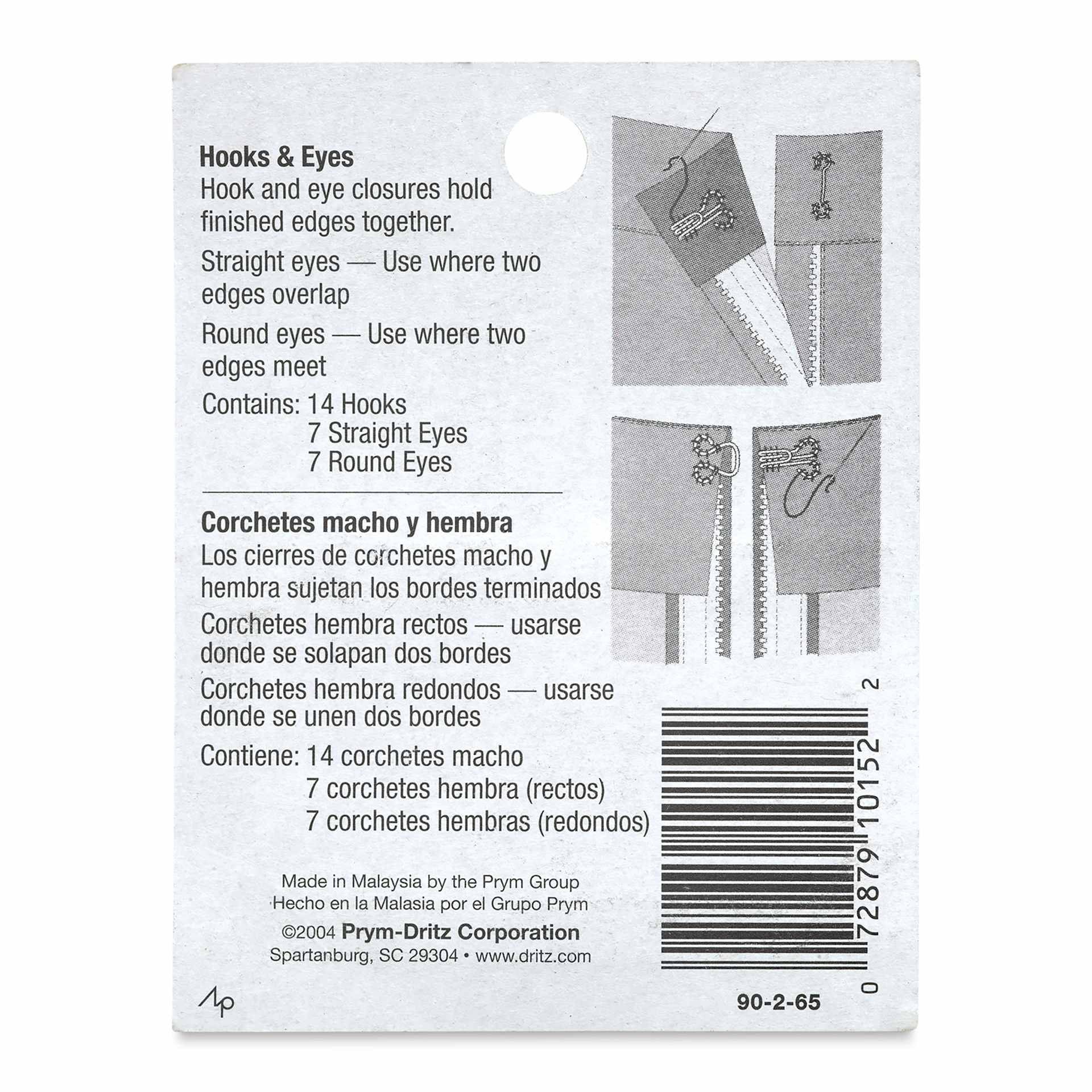 Dritz Sew-On Hook and Eye Closures - Back of package