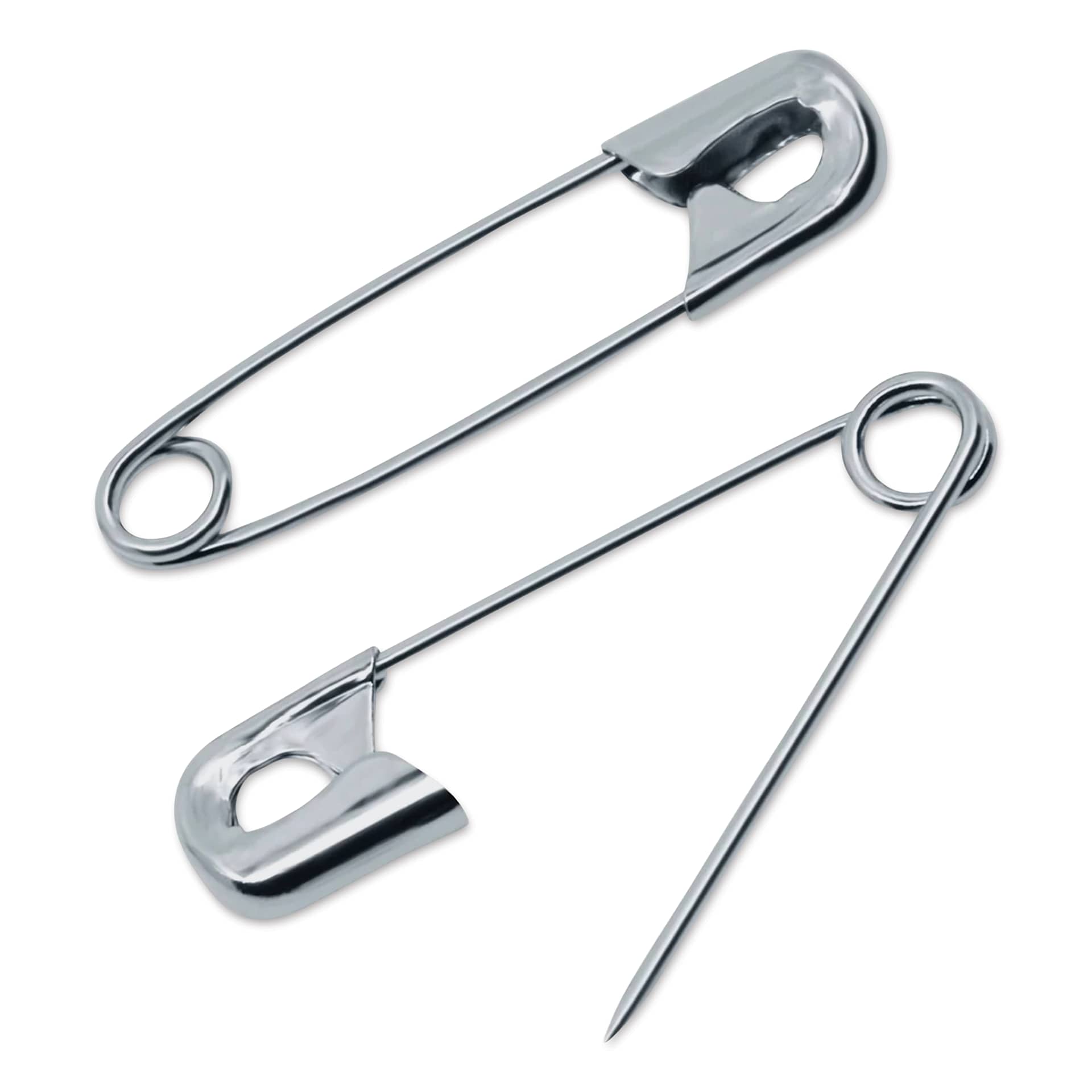 Dritz Safety Pins - Nickel, Size 1, Pkg of 15 single pin closed and open