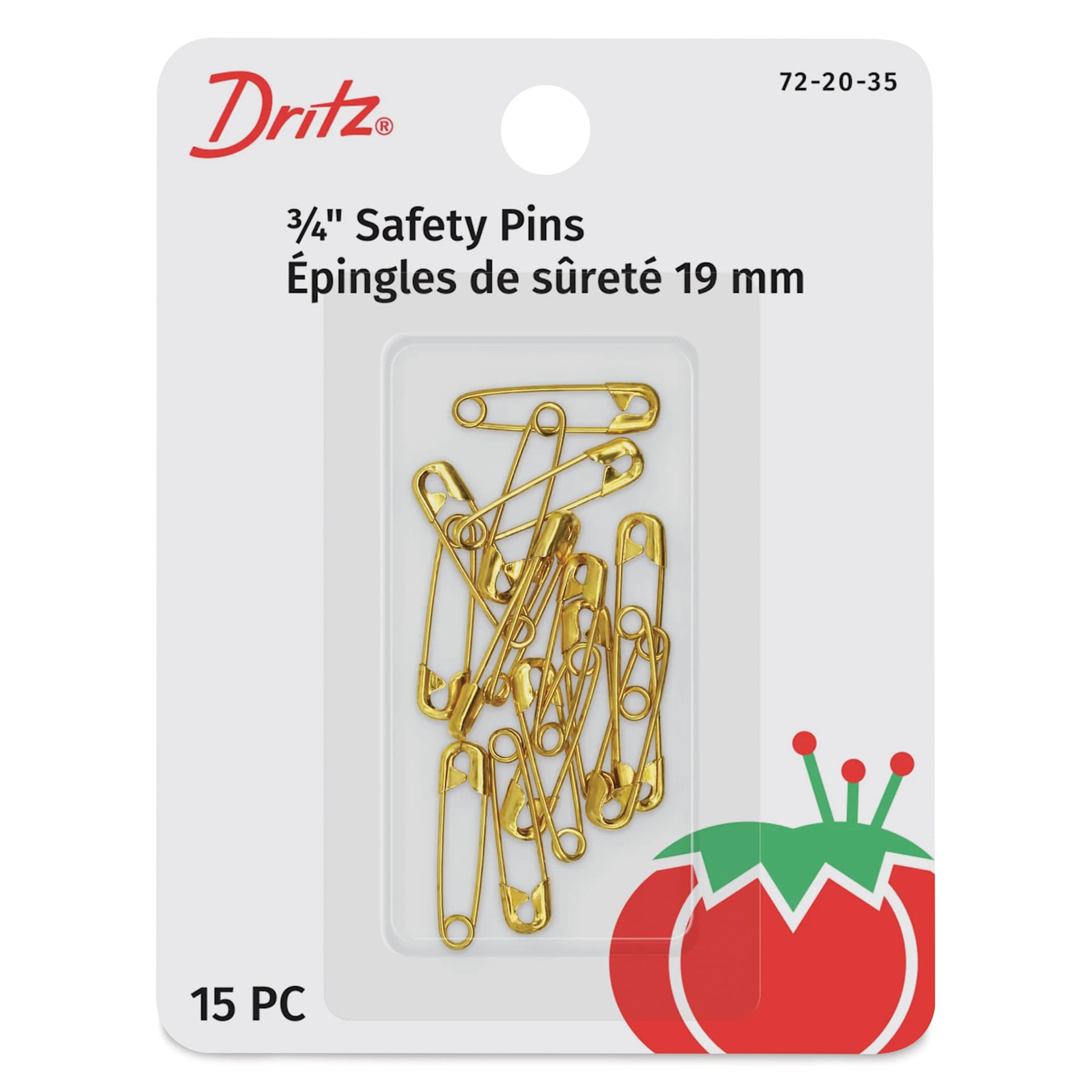Dritz Safety Pins - Brass, Size 00, Pkg of 15 front of packaging