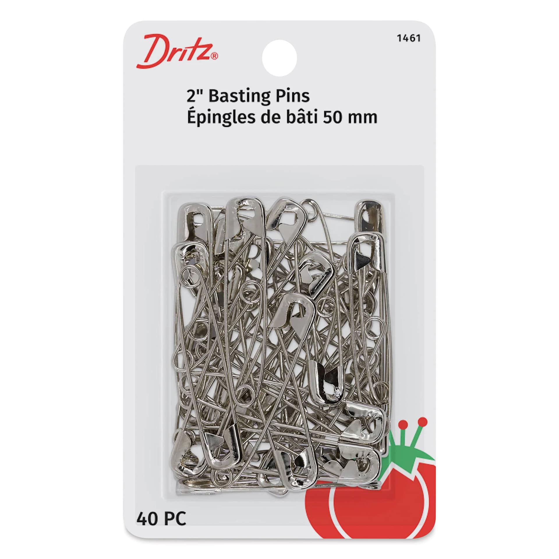 Dritz Safety Pins - Nickel, 2", Pkg of 40 front of packaging