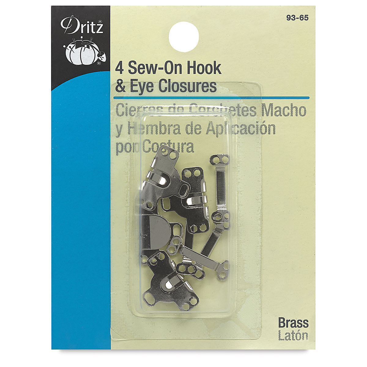 Dritz Sew on Fasteners - Hook and Eye Closure, Nickel Plated, Package of 4 (Front of package)