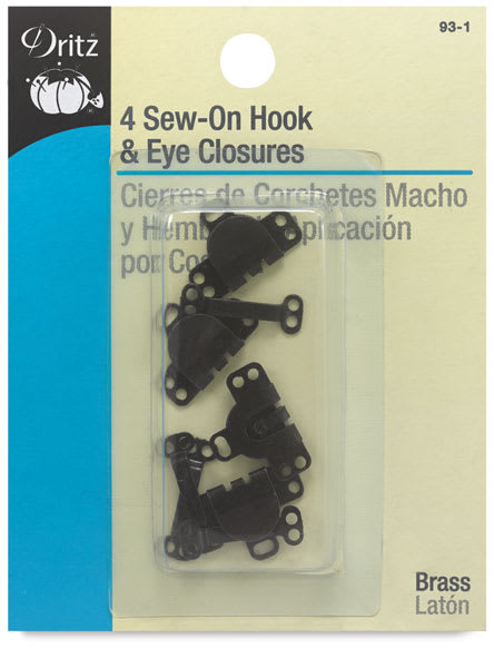 Dritz Sew-On Hook and Eye Closures - Front of blister package of 4 Black closures