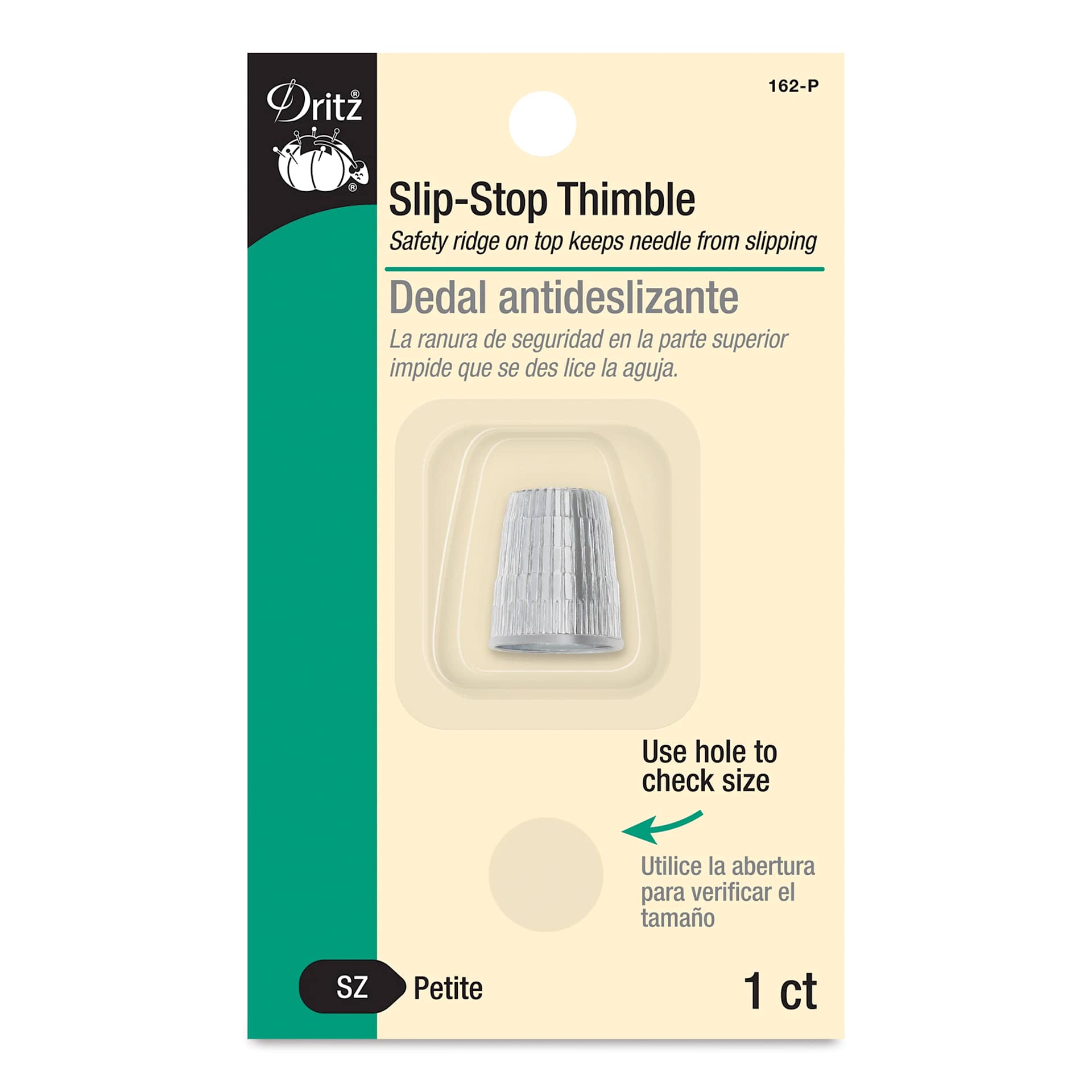 Dritz Slip-Stop Thimble - Petite front of packaging